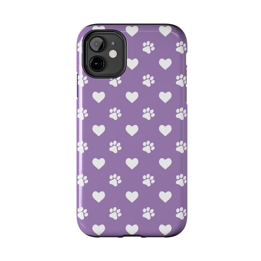Lavender Paw Prints & Hearts Design - Adorable Pet Lover iPhone Case - BOGO Cases