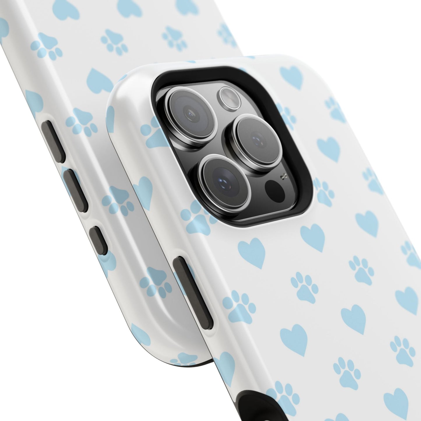 Light Blue Paw Prints & Hearts – MagSafe iPhone Case for Pet Lovers - BOGO Cases