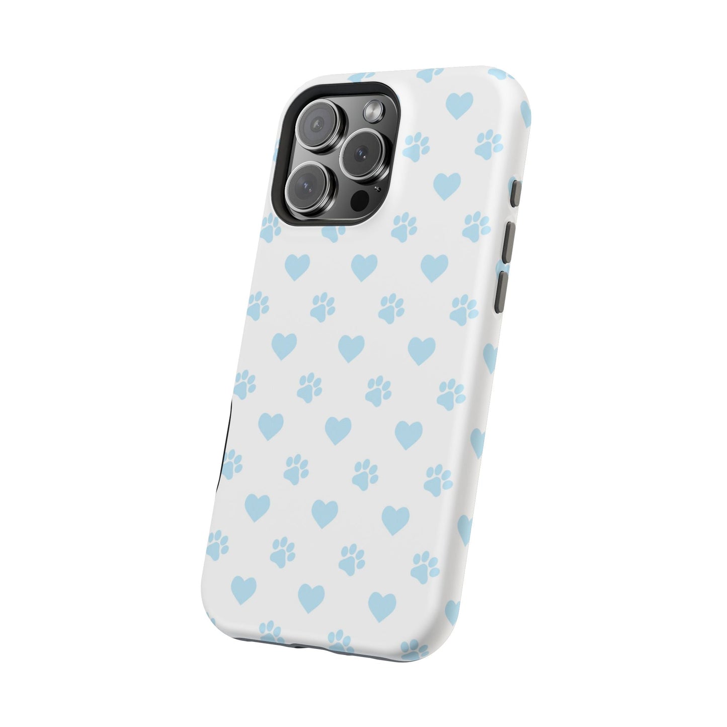 Light Blue Paw Prints & Hearts – MagSafe iPhone Case for Pet Lovers - BOGO Cases