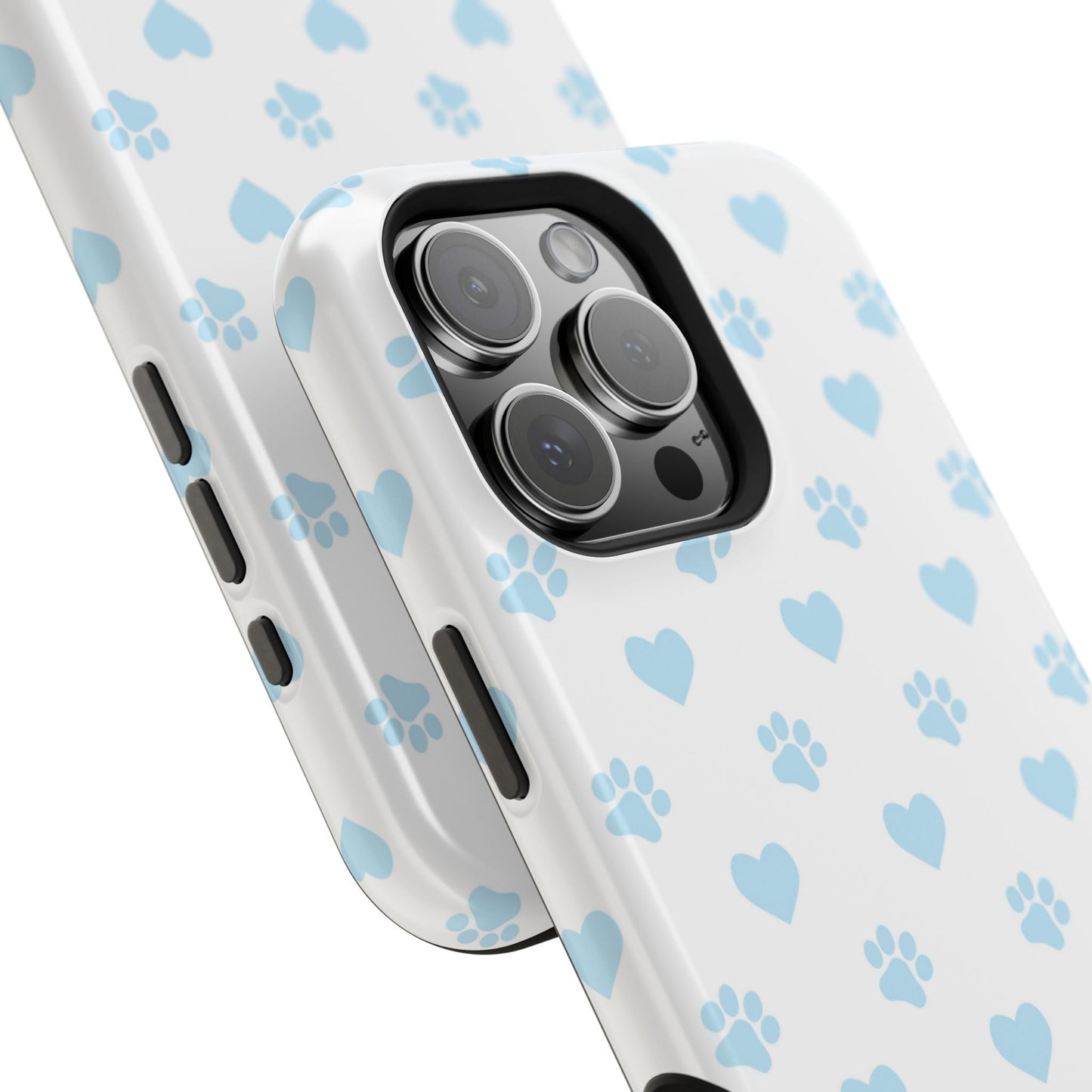 Light Blue Paw Prints & Hearts – MagSafe iPhone Case for Pet Lovers - BOGO Cases