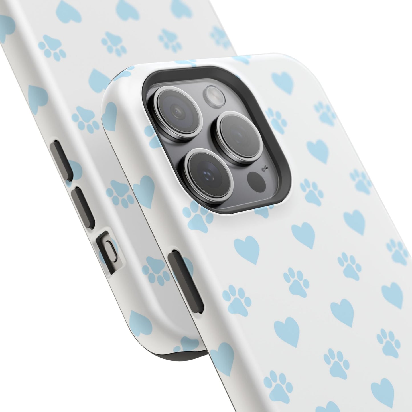 Light Blue Paw Prints & Hearts – MagSafe iPhone Case for Pet Lovers - BOGO Cases