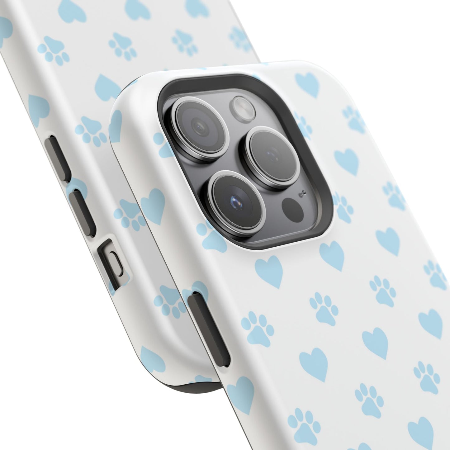 Light Blue Paw Prints & Hearts – MagSafe iPhone Case for Pet Lovers - BOGO Cases