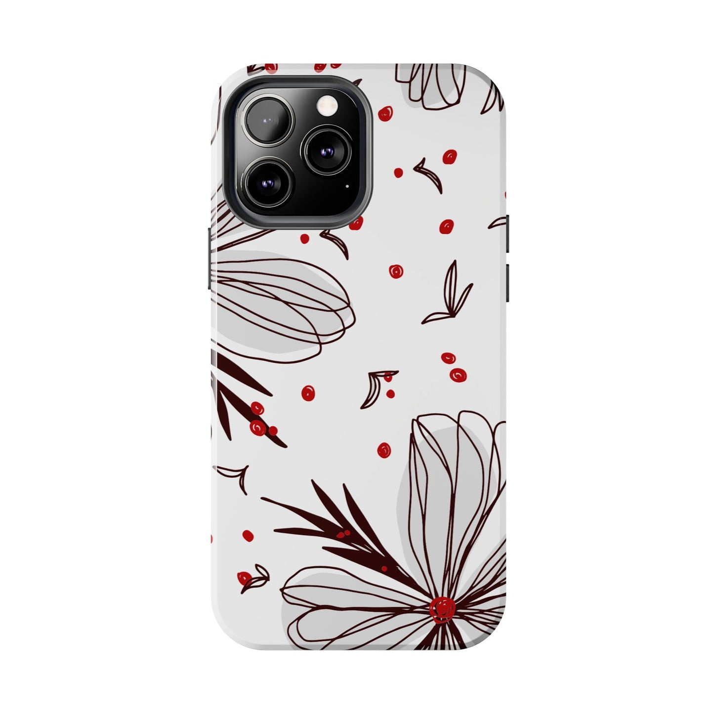 Minimalist Line Art Floral Tough iPhone Case – Bold Red and Black Design, Shockproof Protection - BOGO Cases