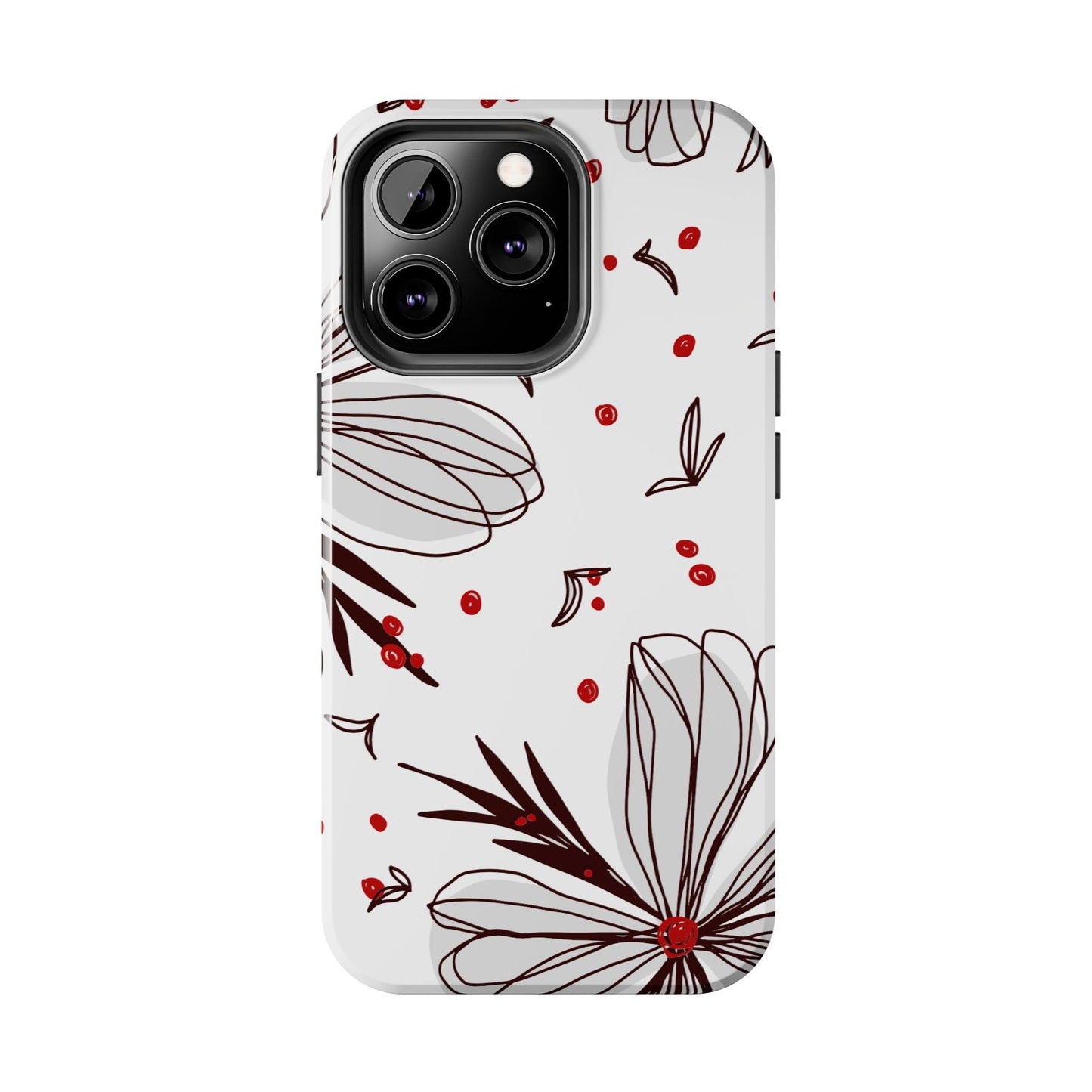Minimalist Line Art Floral Tough iPhone Case – Bold Red and Black Design, Shockproof Protection - BOGO Cases