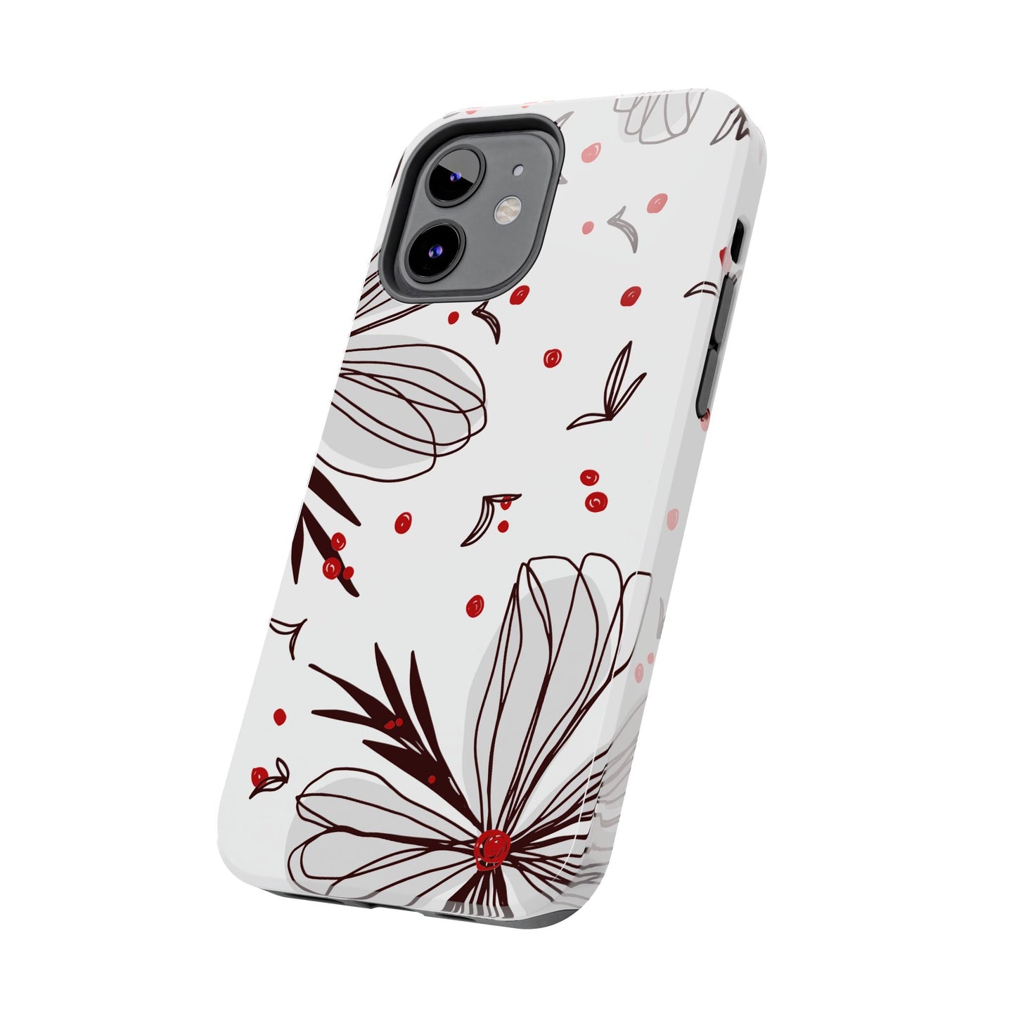 Minimalist Line Art Floral Tough iPhone Case – Bold Red and Black Design, Shockproof Protection - BOGO Cases