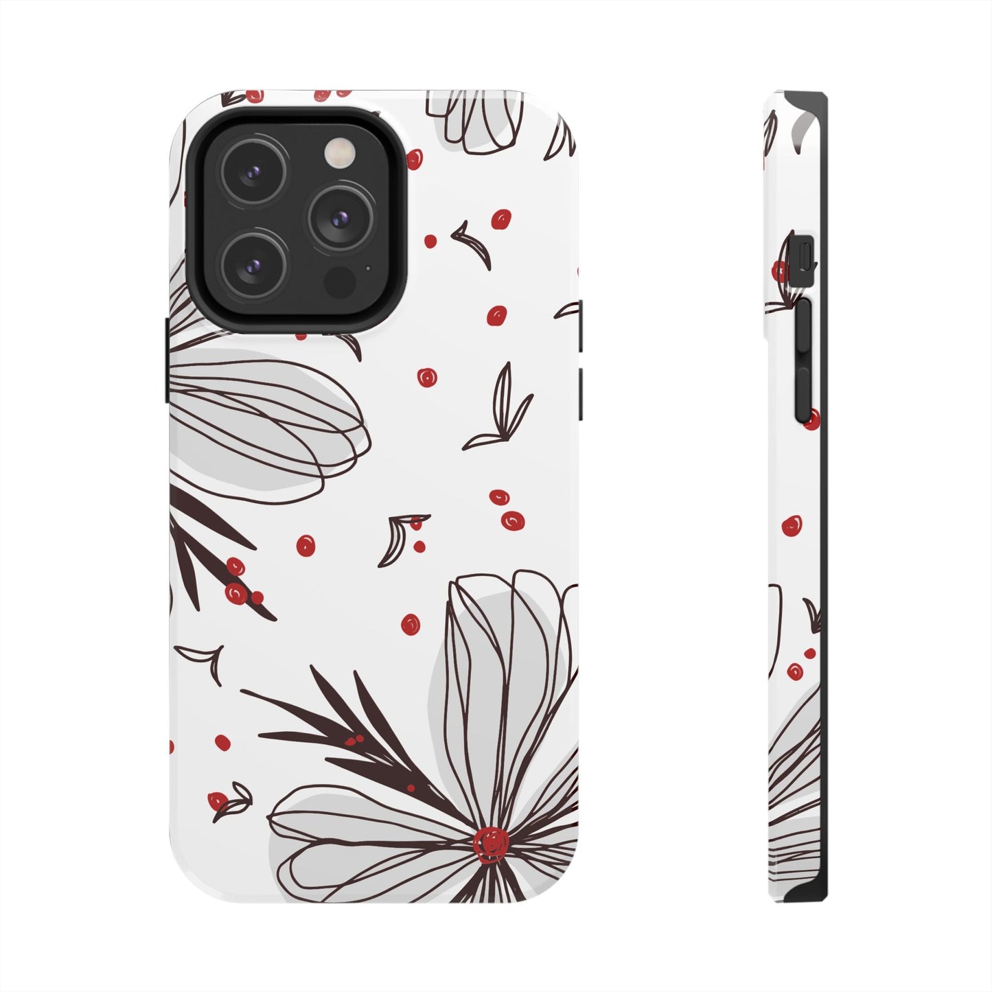 Minimalist Line Art Floral Tough iPhone Case – Bold Red and Black Design, Shockproof Protection - BOGO Cases