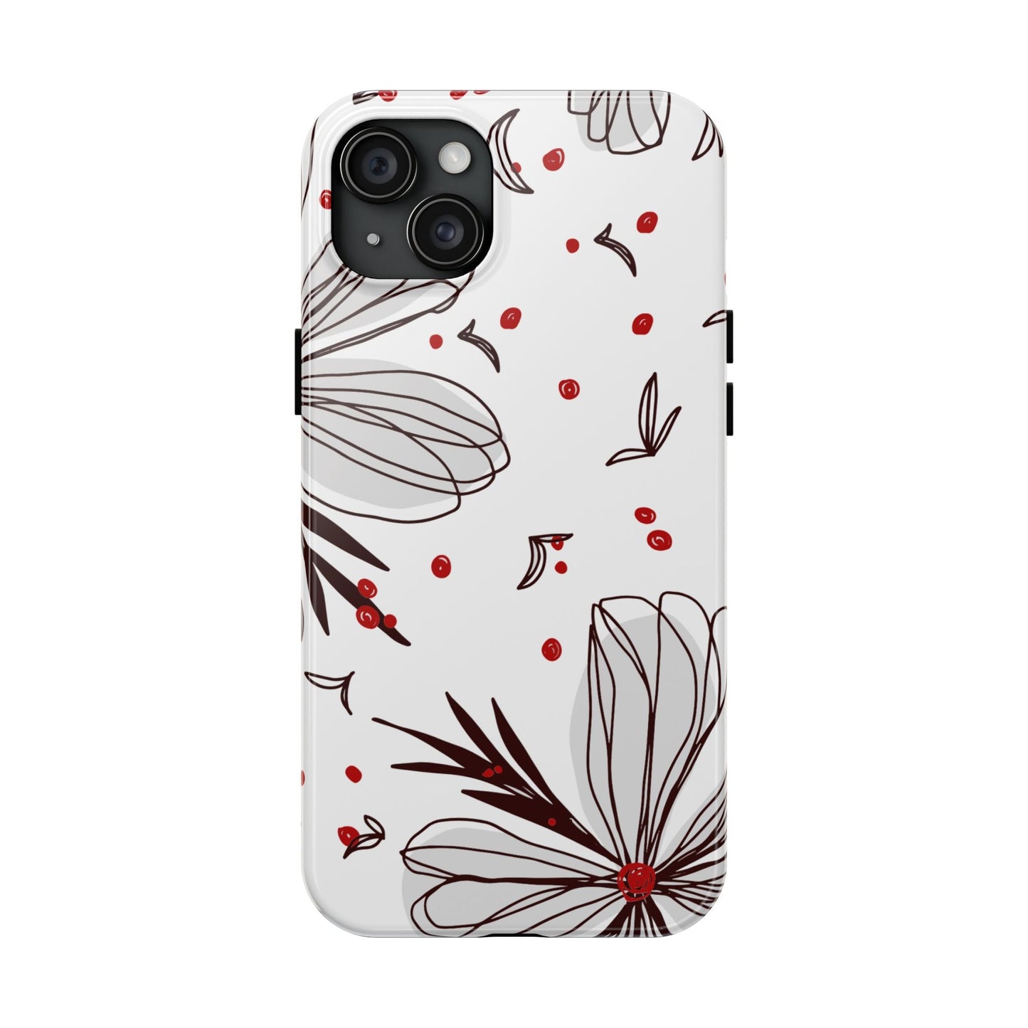 Minimalist Line Art Floral Tough iPhone Case – Bold Red and Black Design, Shockproof Protection - BOGO Cases