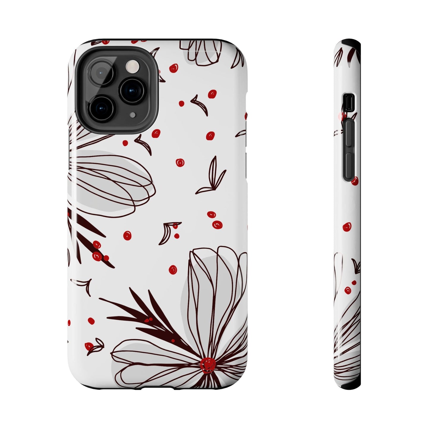 Minimalist Line Art Floral Tough iPhone Case – Bold Red and Black Design, Shockproof Protection - BOGO Cases