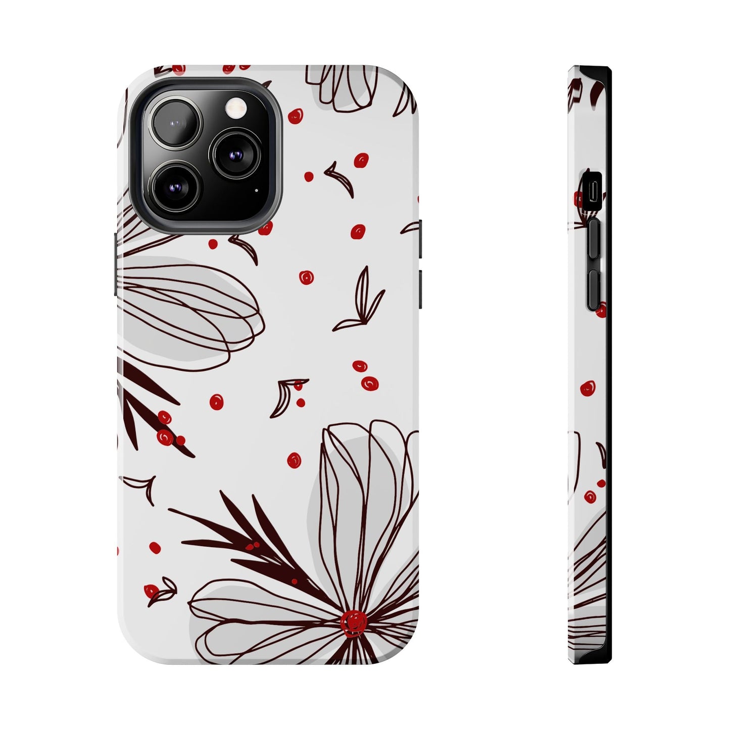 Minimalist Line Art Floral Tough iPhone Case – Bold Red and Black Design, Shockproof Protection - BOGO Cases