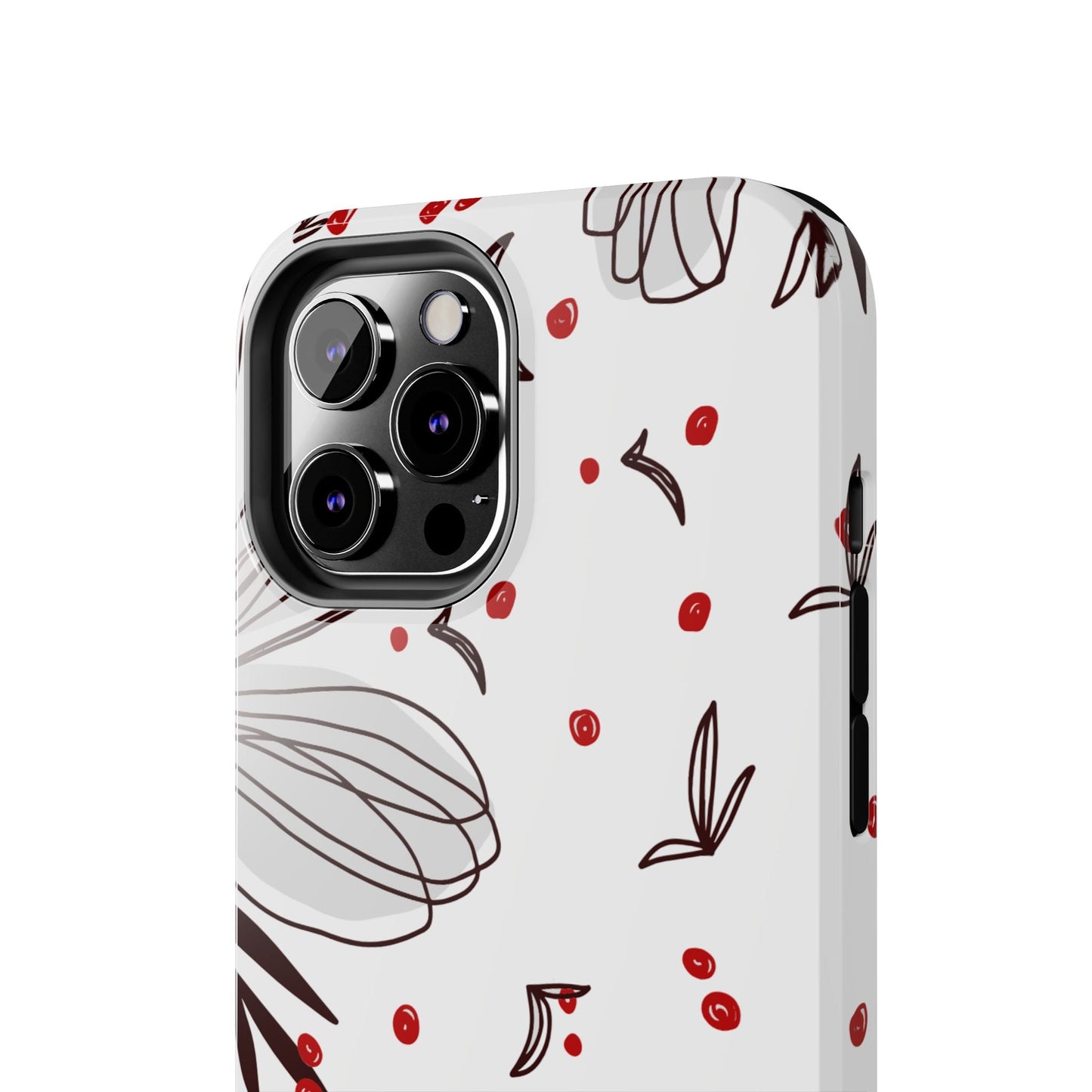 Minimalist Line Art Floral Tough iPhone Case – Bold Red and Black Design, Shockproof Protection - BOGO Cases