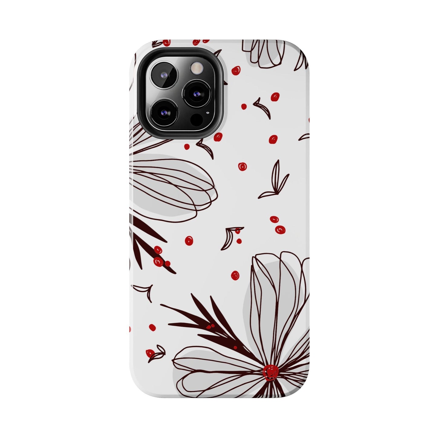 Minimalist Line Art Floral Tough iPhone Case – Bold Red and Black Design, Shockproof Protection - BOGO Cases