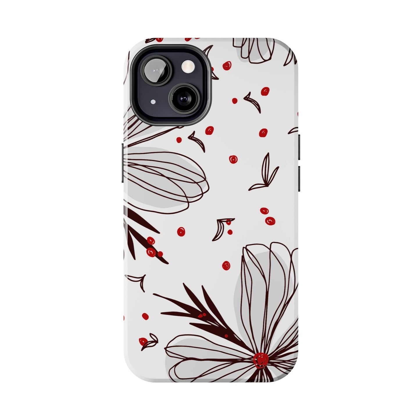 Minimalist Line Art Floral Tough iPhone Case – Bold Red and Black Design, Shockproof Protection - BOGO Cases