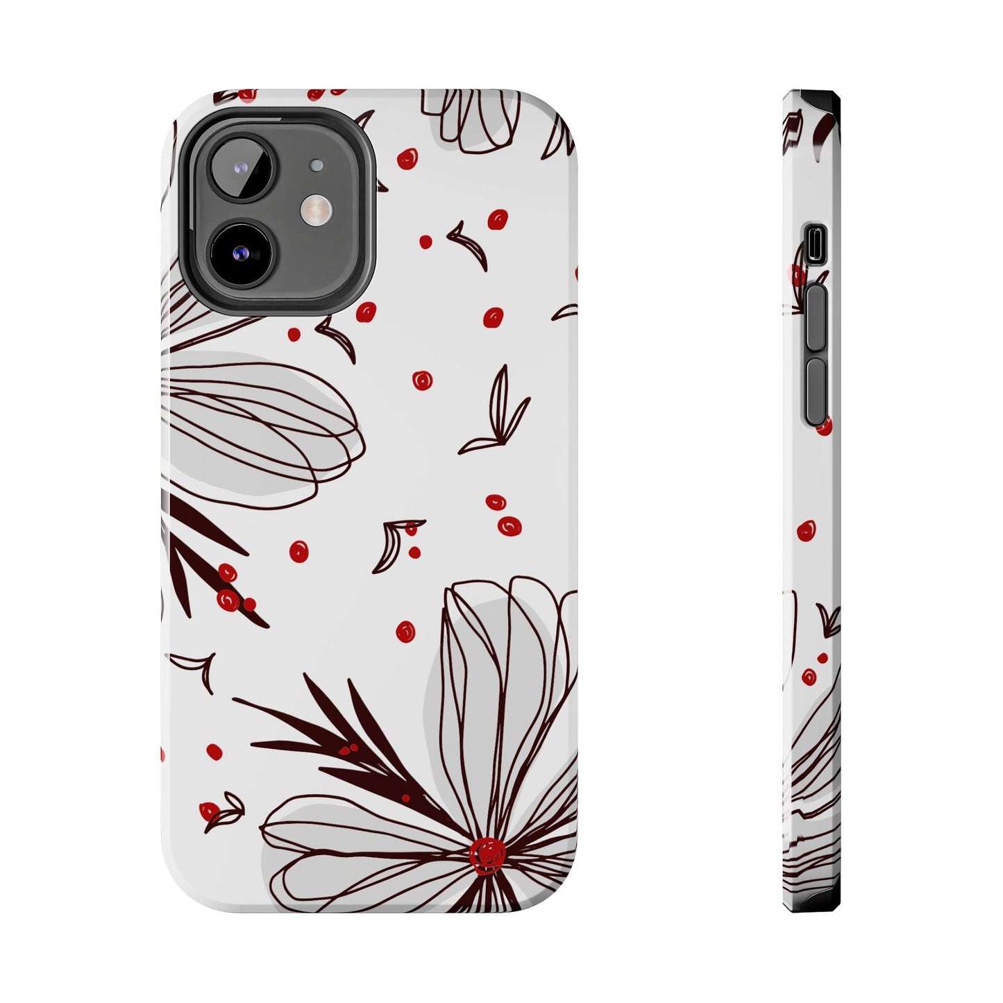 Minimalist Line Art Floral Tough iPhone Case – Bold Red and Black Design, Shockproof Protection - BOGO Cases