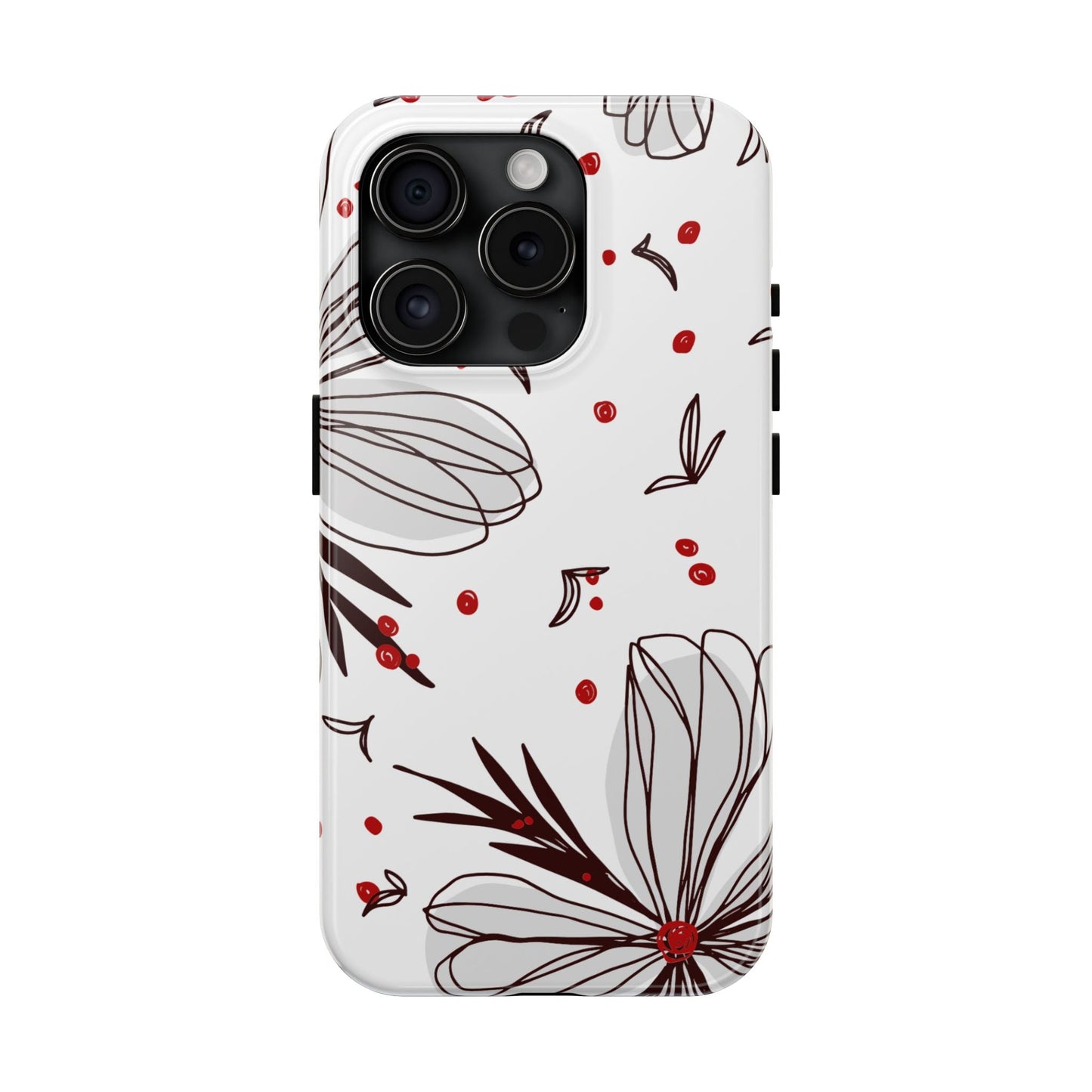 Minimalist Line Art Floral Tough iPhone Case – Bold Red and Black Design, Shockproof Protection - BOGO Cases