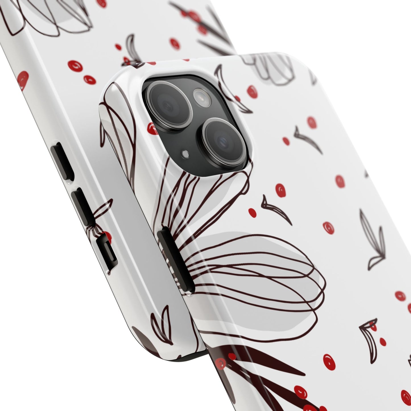 Minimalist Line Art Floral Tough iPhone Case – Bold Red and Black Design, Shockproof Protection - BOGO Cases