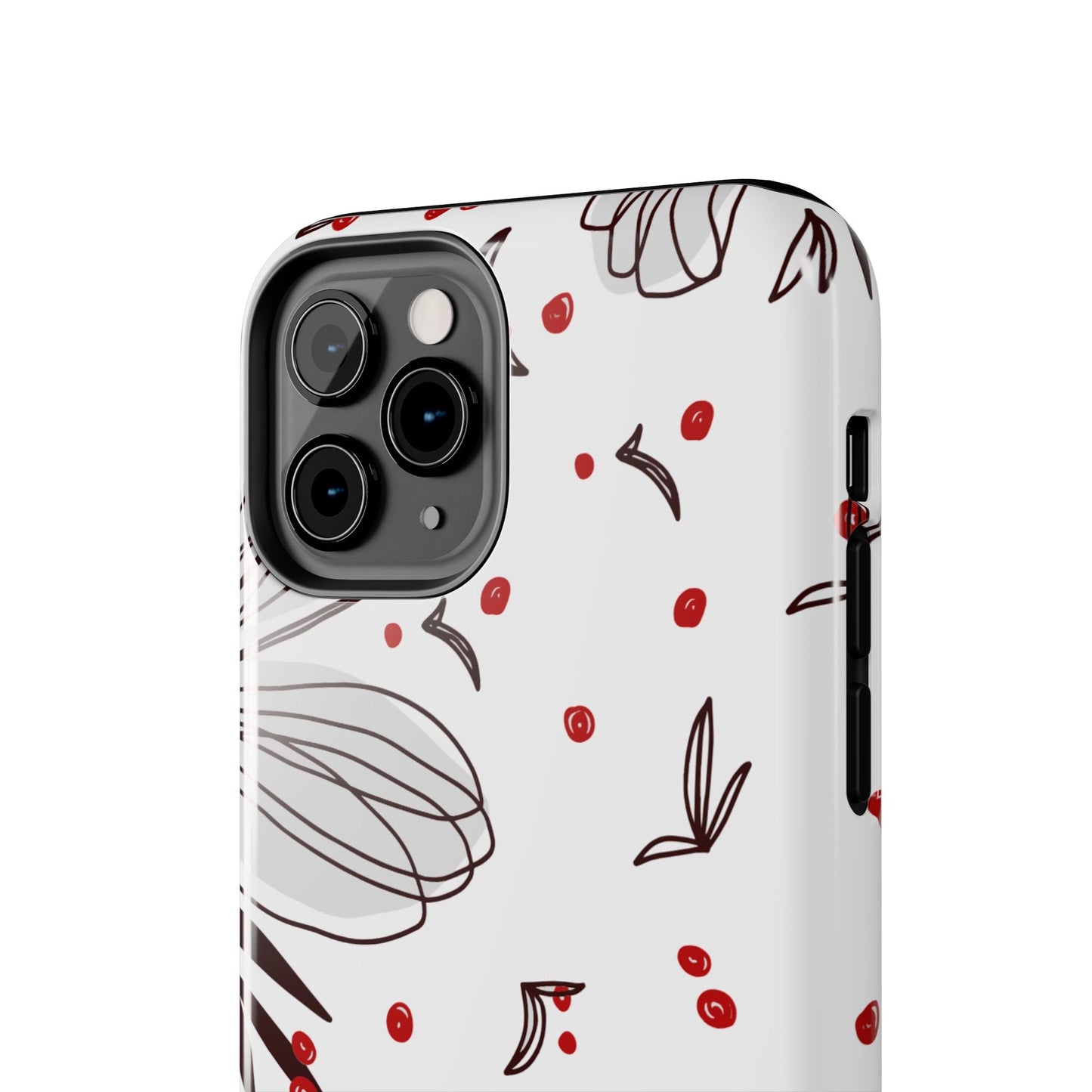 Minimalist Line Art Floral Tough iPhone Case – Bold Red and Black Design, Shockproof Protection - BOGO Cases