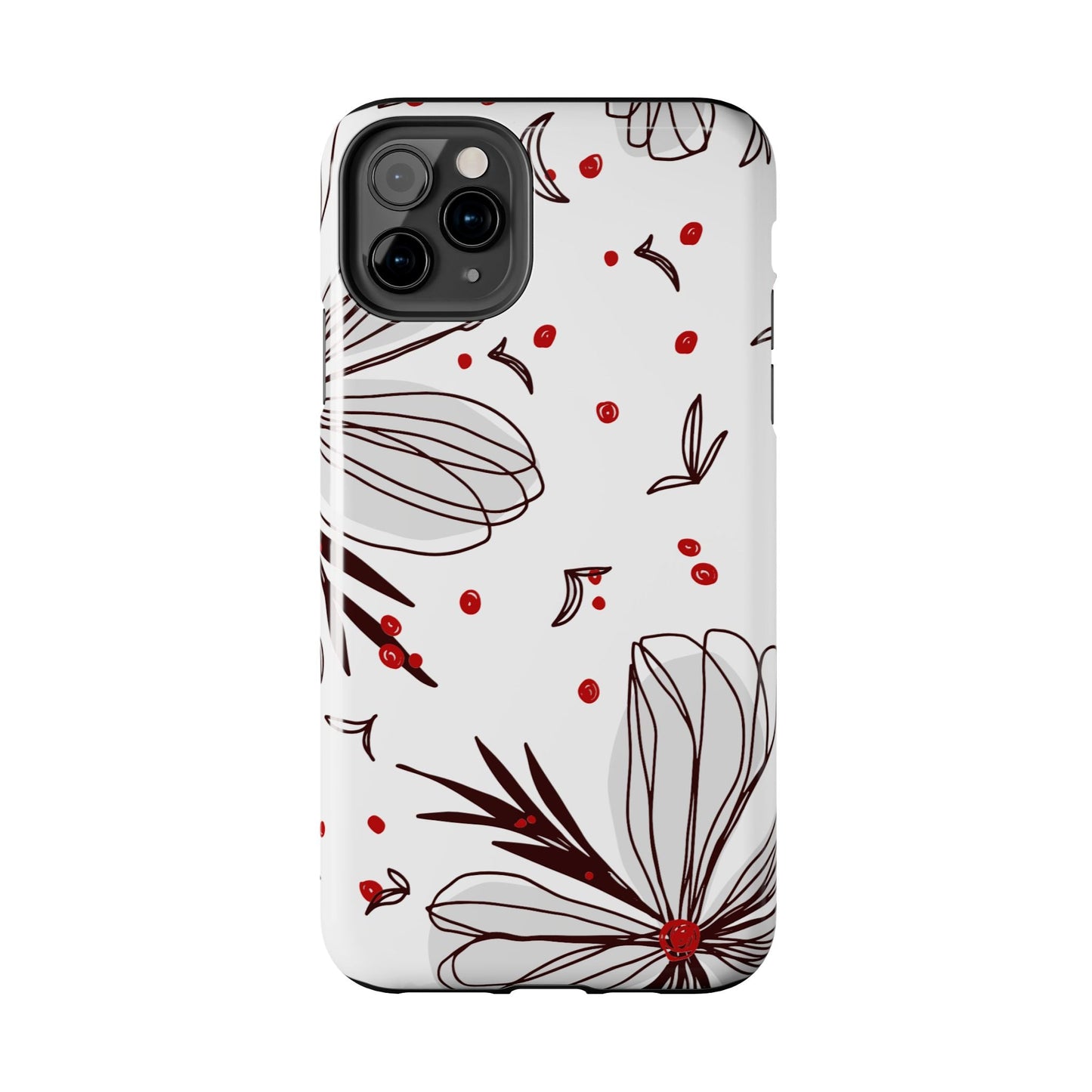 Minimalist Line Art Floral Tough iPhone Case – Bold Red and Black Design, Shockproof Protection - BOGO Cases