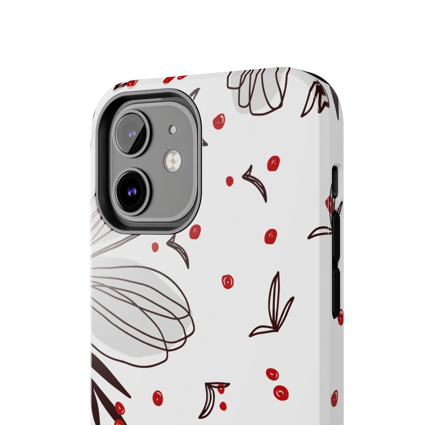 Minimalist Line Art Floral Tough iPhone Case – Bold Red and Black Design, Shockproof Protection - BOGO Cases