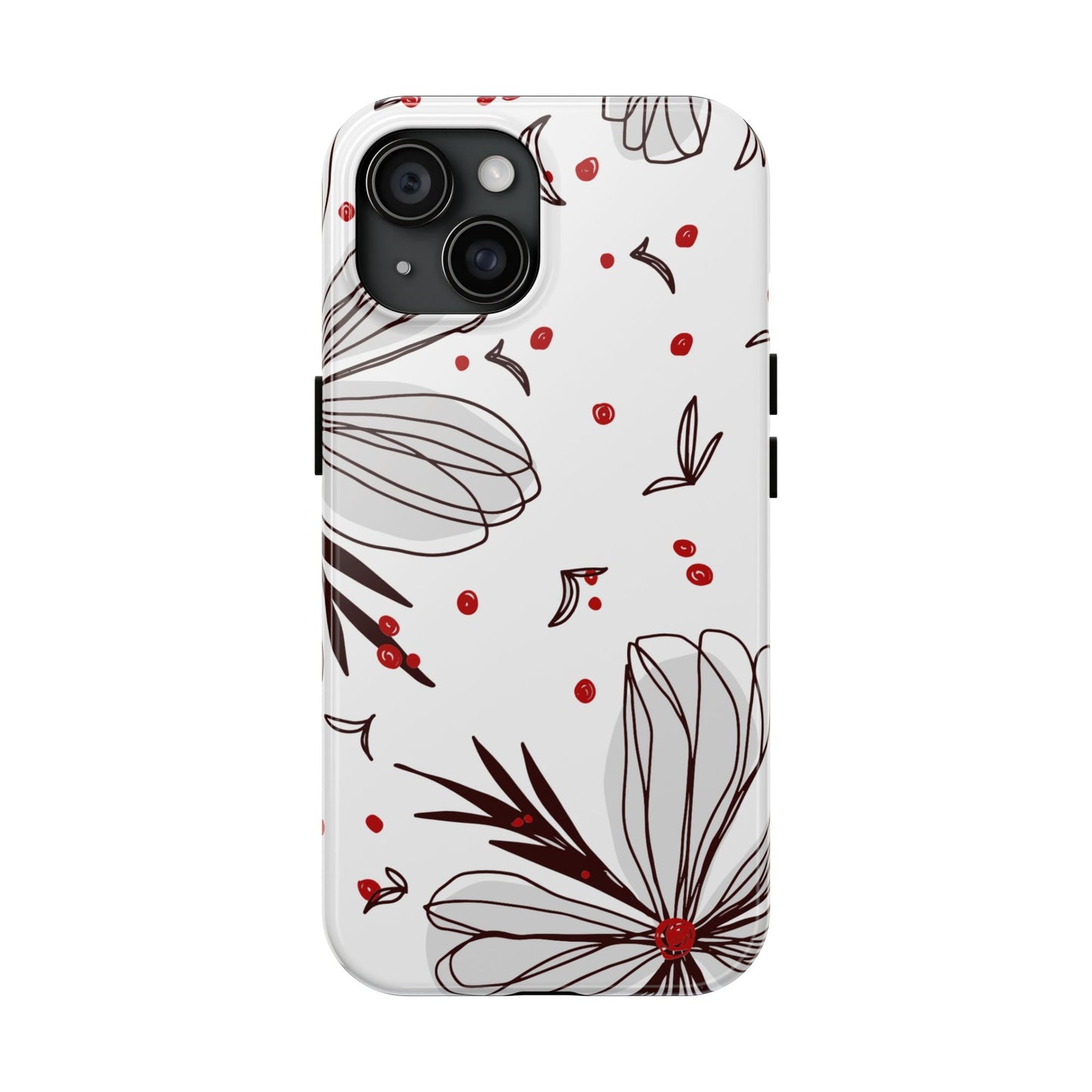 Minimalist Line Art Floral Tough iPhone Case – Bold Red and Black Design, Shockproof Protection - BOGO Cases