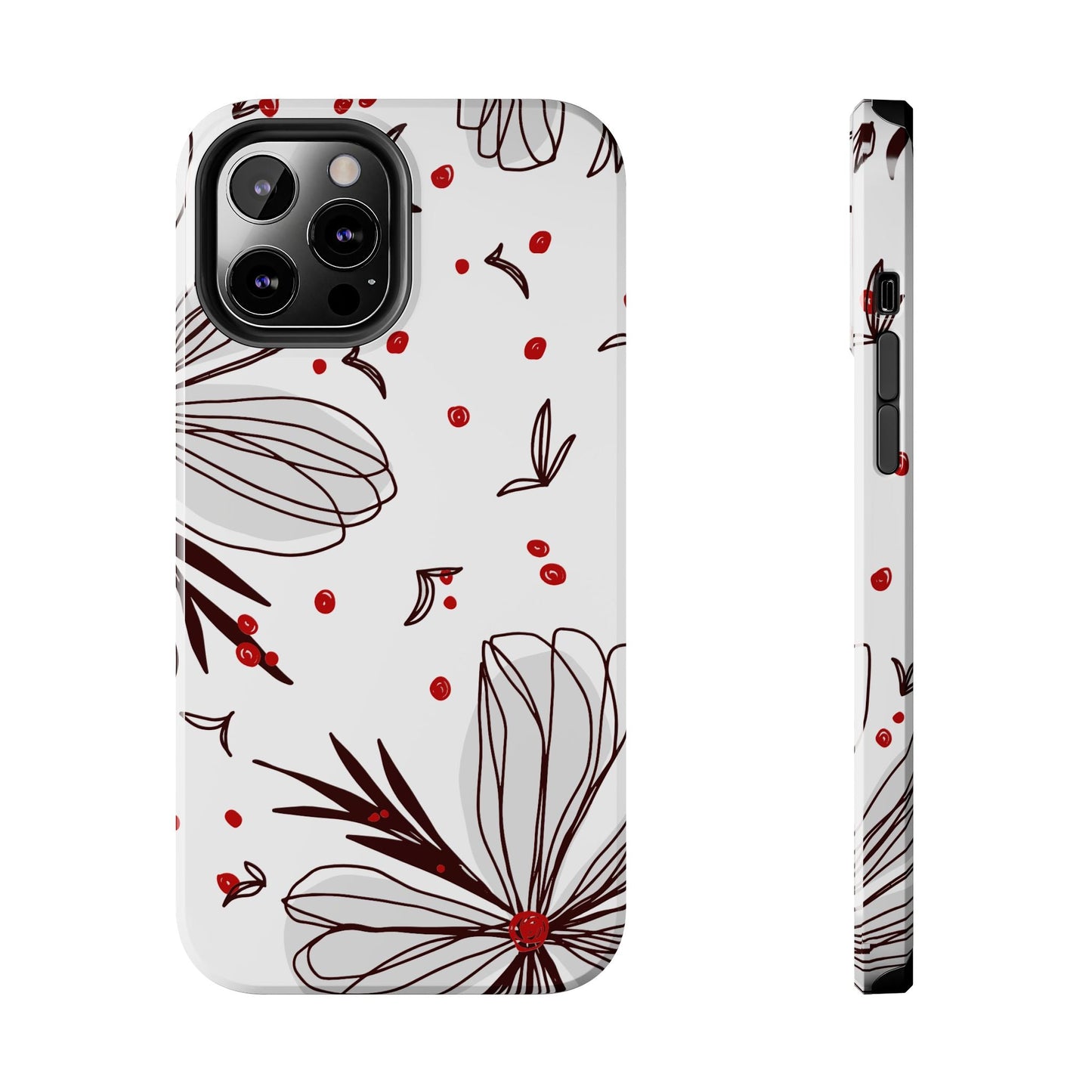 Minimalist Line Art Floral Tough iPhone Case – Bold Red and Black Design, Shockproof Protection - BOGO Cases