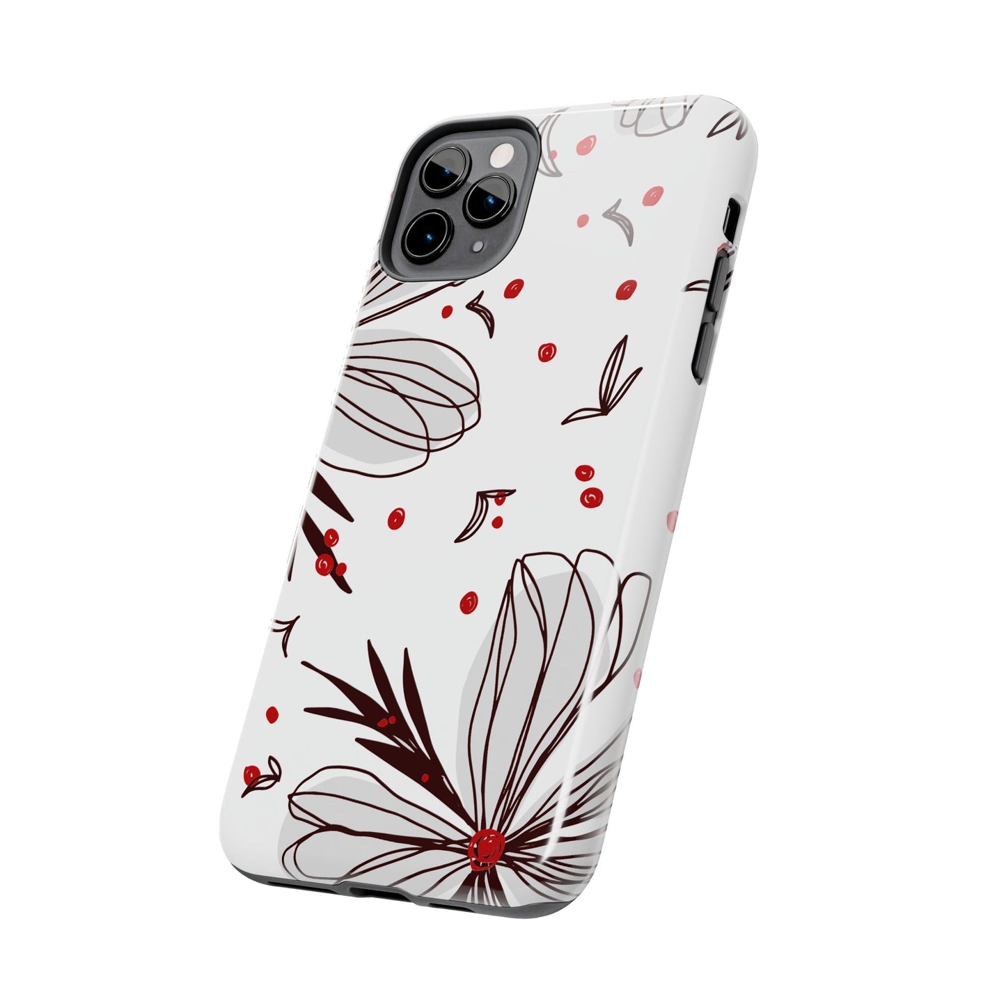 Minimalist Line Art Floral Tough iPhone Case – Bold Red and Black Design, Shockproof Protection - BOGO Cases