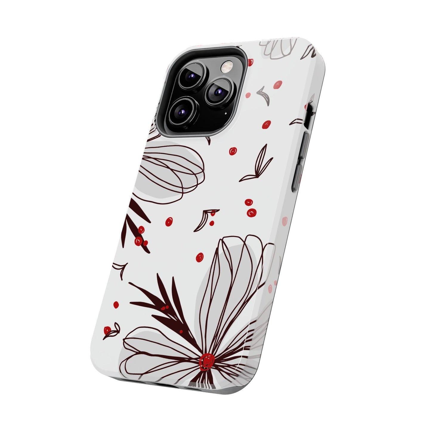 Minimalist Line Art Floral Tough iPhone Case – Bold Red and Black Design, Shockproof Protection - BOGO Cases