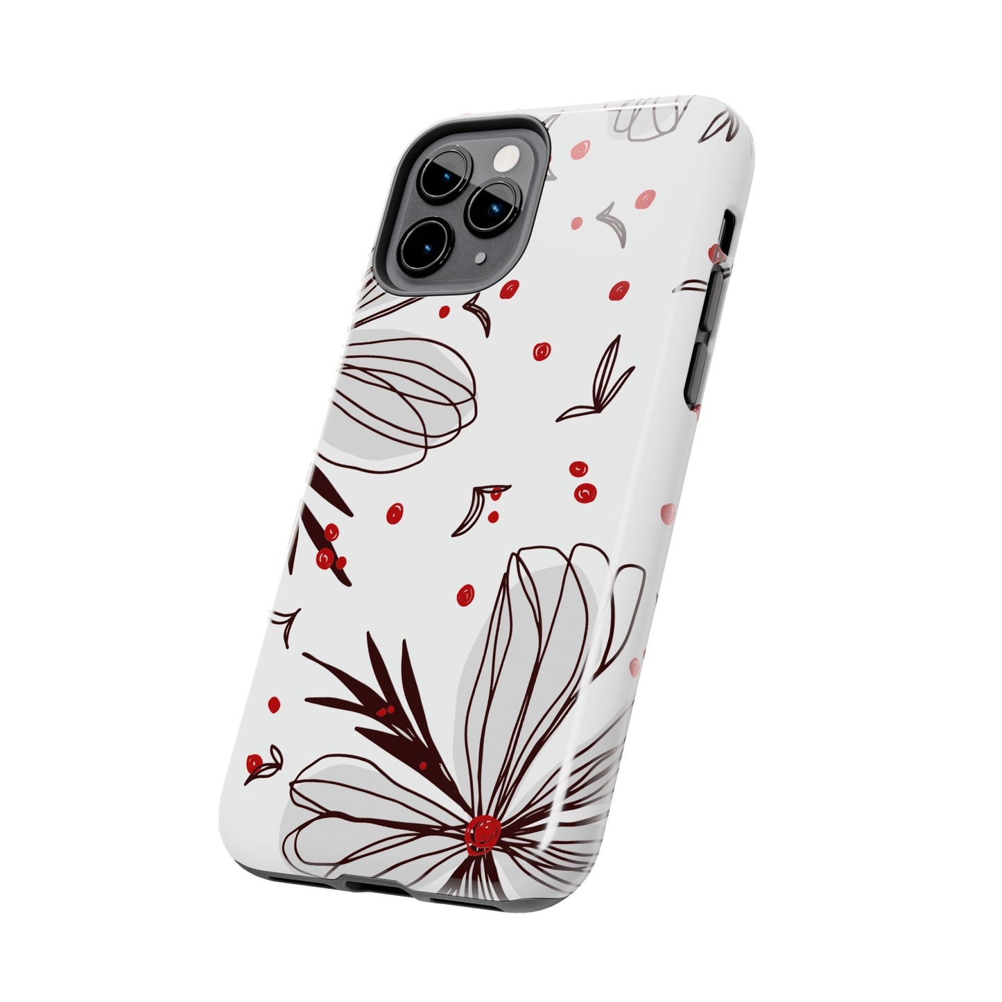 Minimalist Line Art Floral Tough iPhone Case – Bold Red and Black Design, Shockproof Protection - BOGO Cases