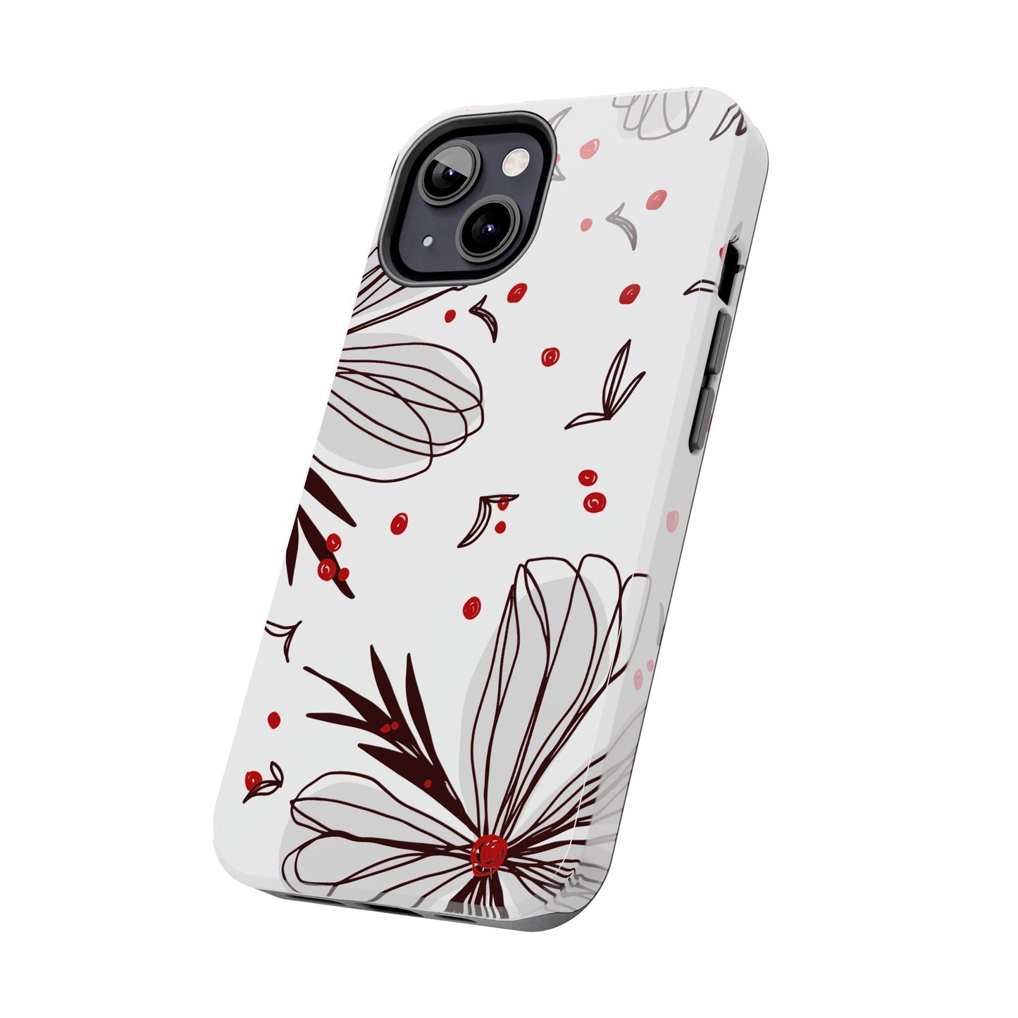 Minimalist Line Art Floral Tough iPhone Case – Bold Red and Black Design, Shockproof Protection - BOGO Cases