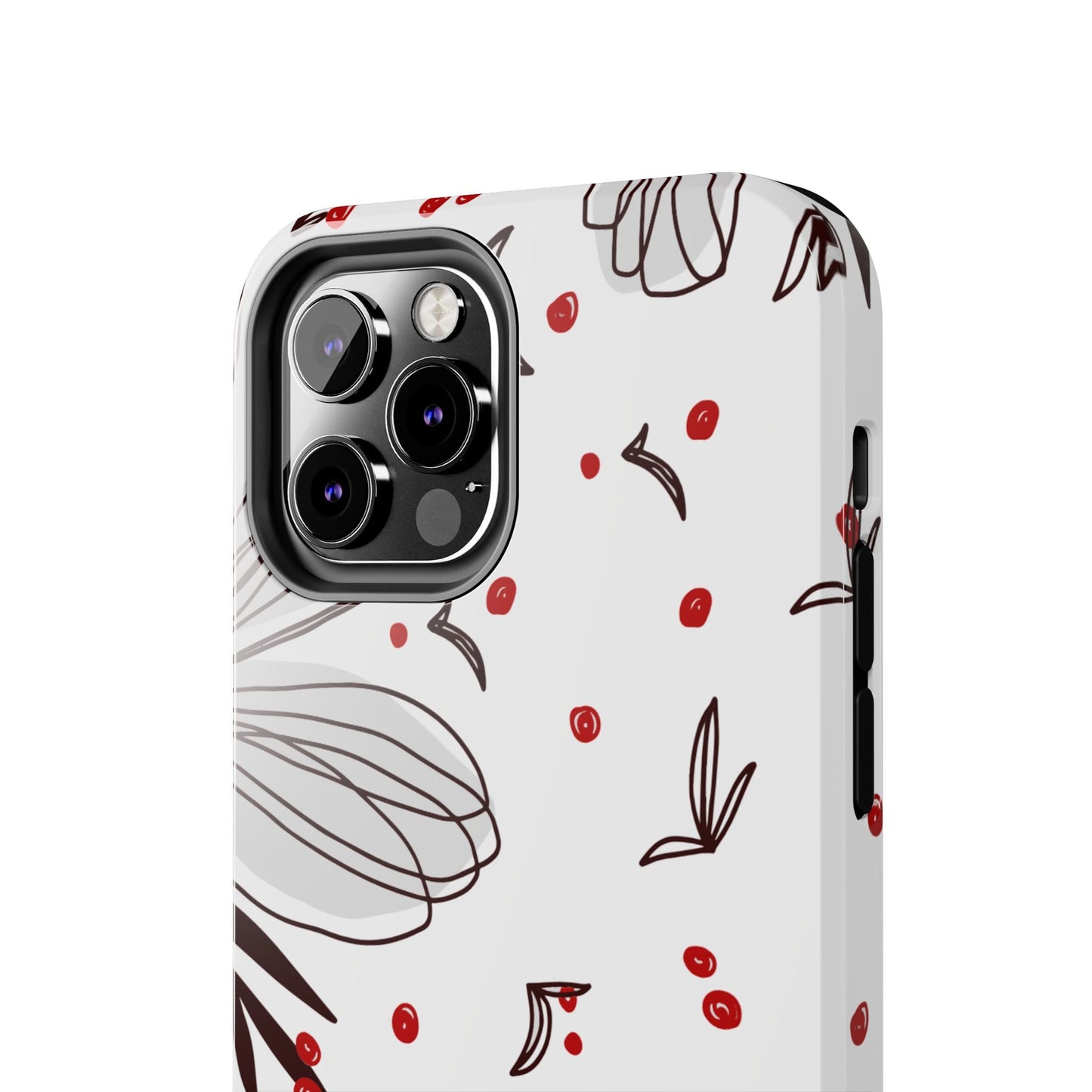 Minimalist Line Art Floral Tough iPhone Case – Bold Red and Black Design, Shockproof Protection - BOGO Cases