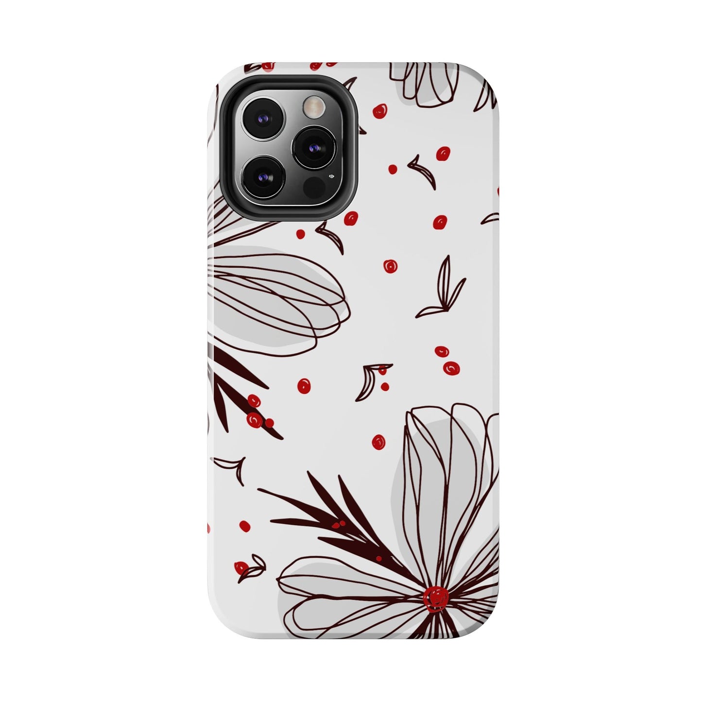 Minimalist Line Art Floral Tough iPhone Case – Bold Red and Black Design, Shockproof Protection - BOGO Cases