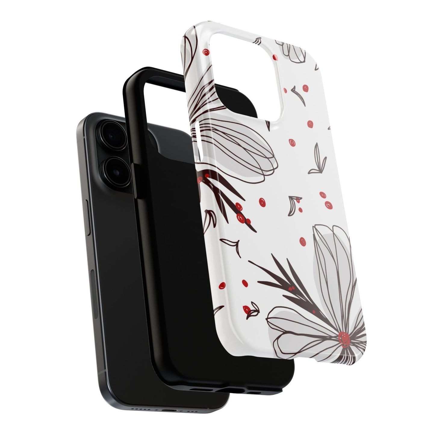 Minimalist Line Art Floral Tough iPhone Case – Bold Red and Black Design, Shockproof Protection - BOGO Cases
