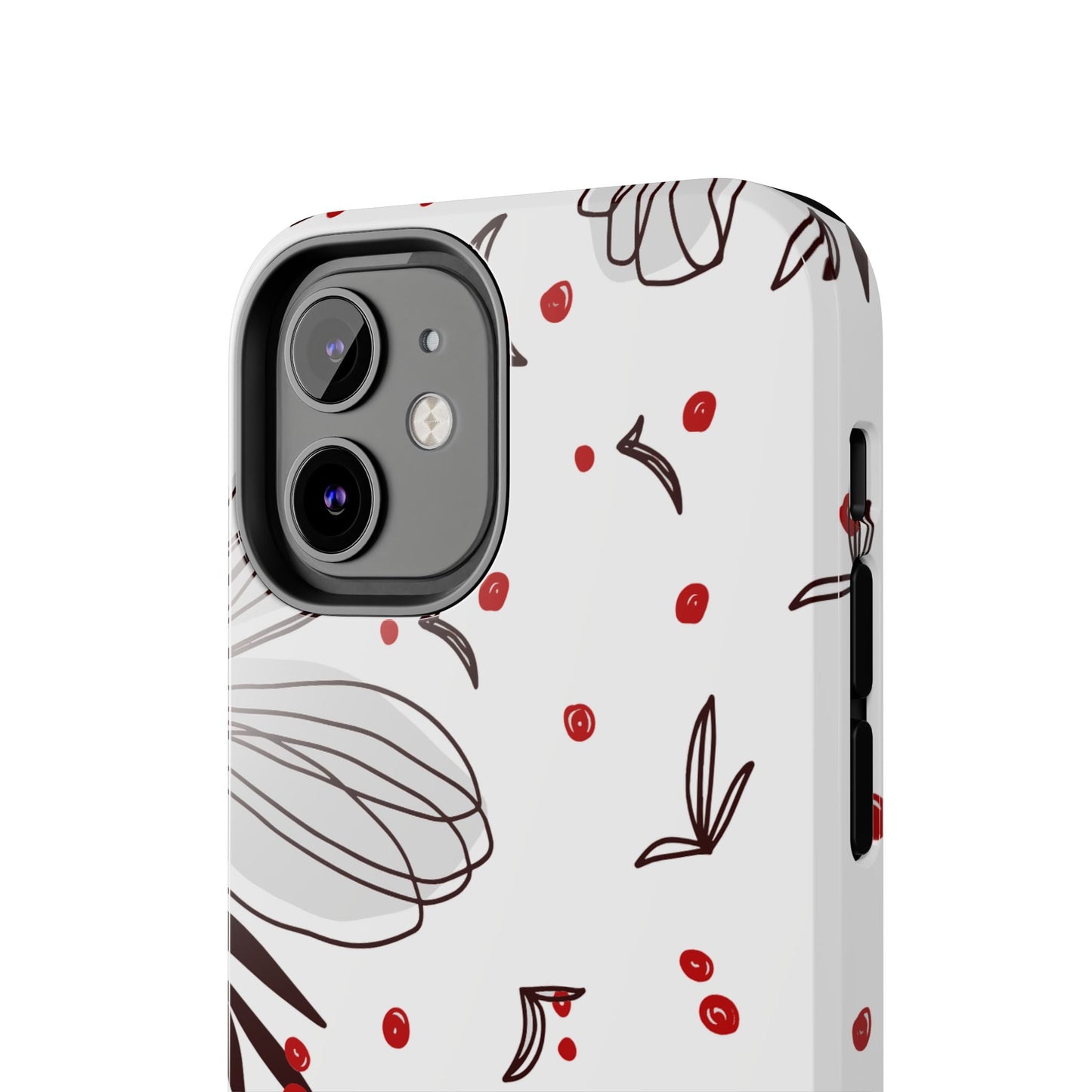 Minimalist Line Art Floral Tough iPhone Case – Bold Red and Black Design, Shockproof Protection - BOGO Cases
