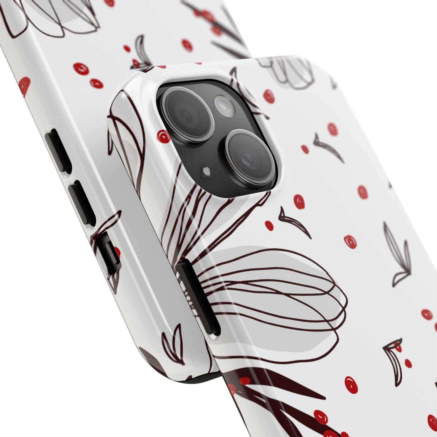 Minimalist Line Art Floral Tough iPhone Case – Bold Red and Black Design, Shockproof Protection - BOGO Cases