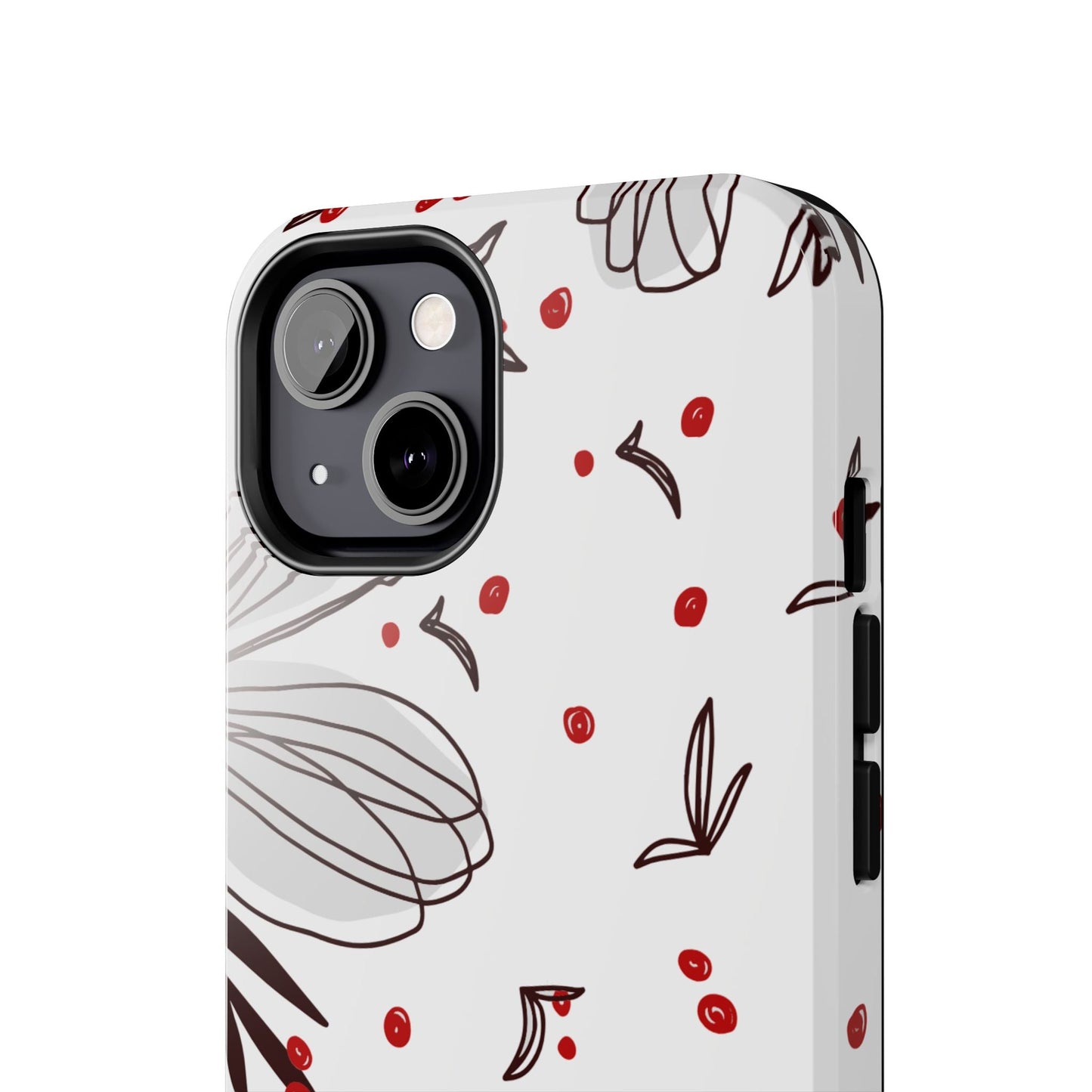 Minimalist Line Art Floral Tough iPhone Case – Bold Red and Black Design, Shockproof Protection - BOGO Cases