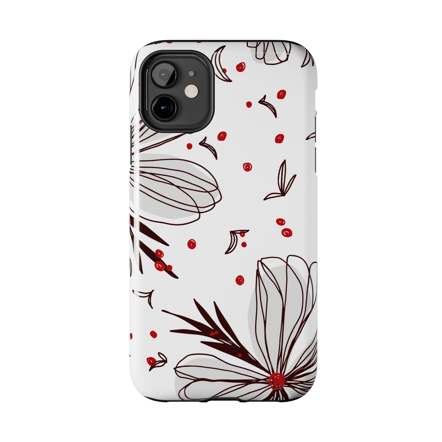 Minimalist Line Art Floral Tough iPhone Case – Bold Red and Black Design, Shockproof Protection - BOGO Cases