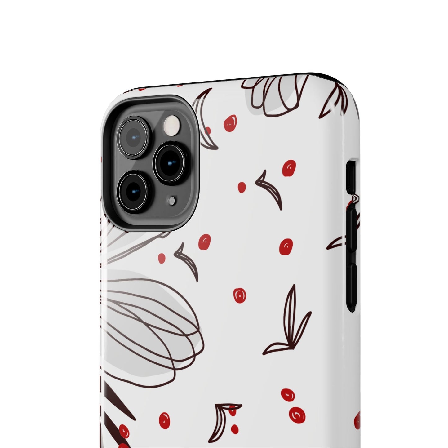 Minimalist Line Art Floral Tough iPhone Case – Bold Red and Black Design, Shockproof Protection - BOGO Cases