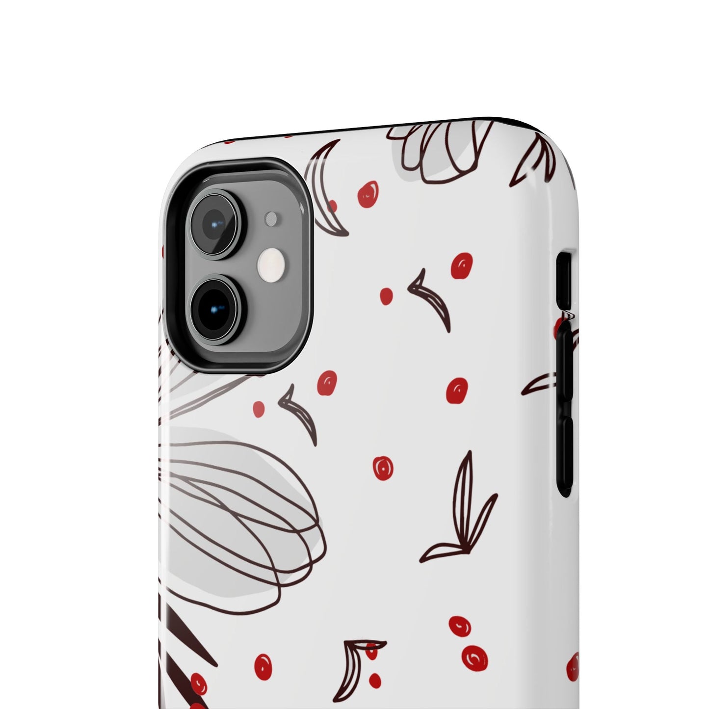 Minimalist Line Art Floral Tough iPhone Case – Bold Red and Black Design, Shockproof Protection - BOGO Cases
