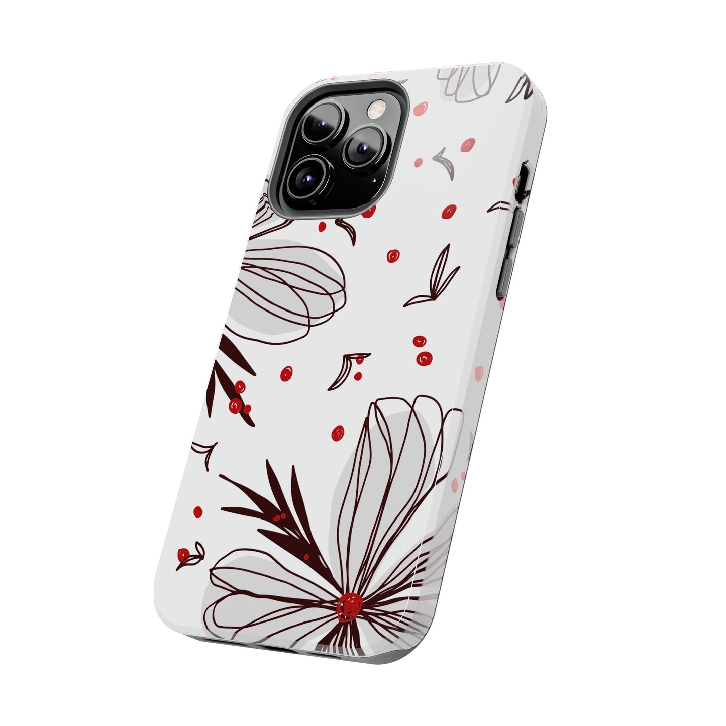 Minimalist Line Art Floral Tough iPhone Case – Bold Red and Black Design, Shockproof Protection - BOGO Cases