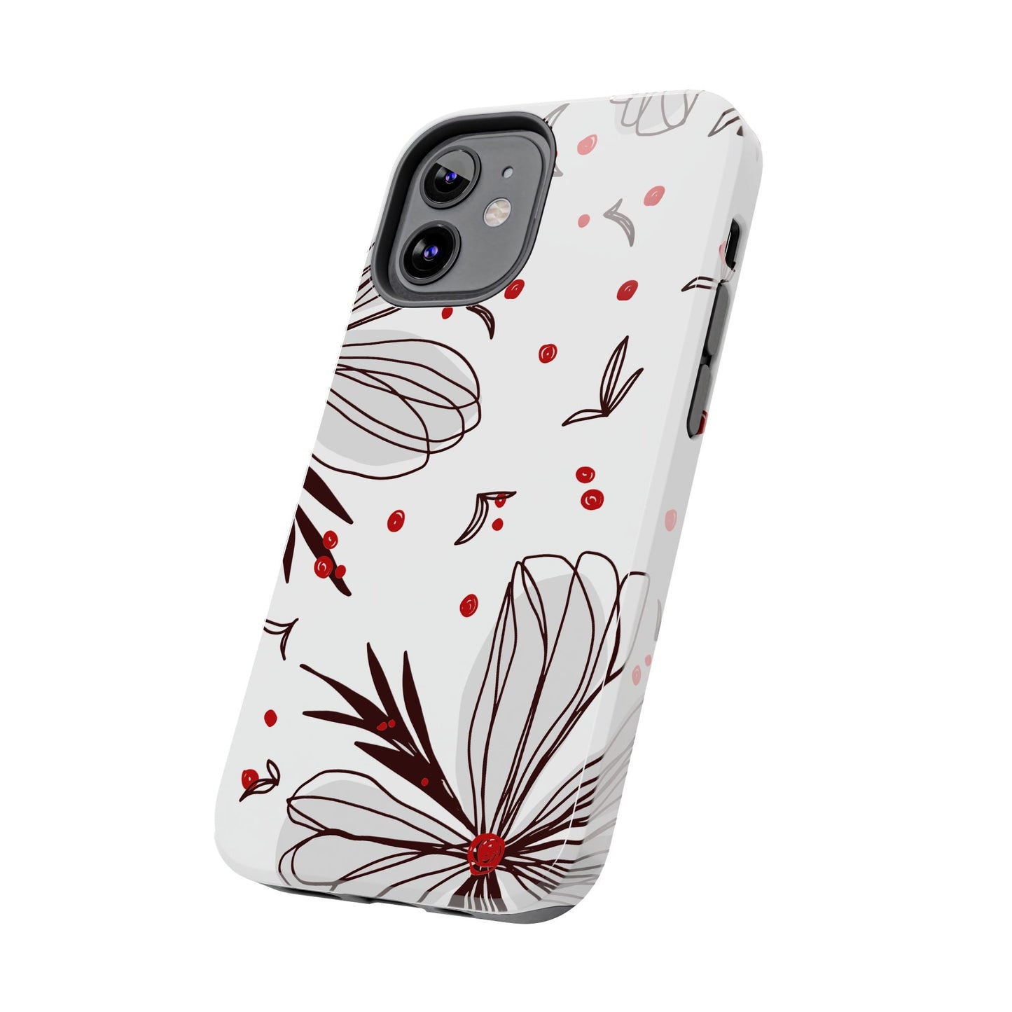 Minimalist Line Art Floral Tough iPhone Case – Bold Red and Black Design, Shockproof Protection - BOGO Cases