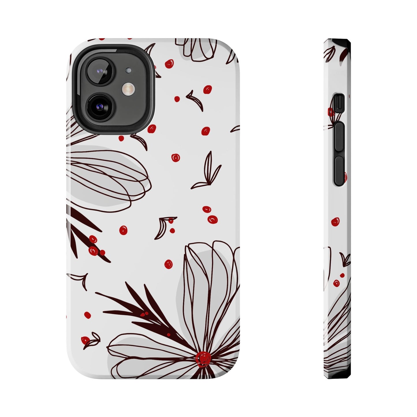 Minimalist Line Art Floral Tough iPhone Case – Bold Red and Black Design, Shockproof Protection - BOGO Cases