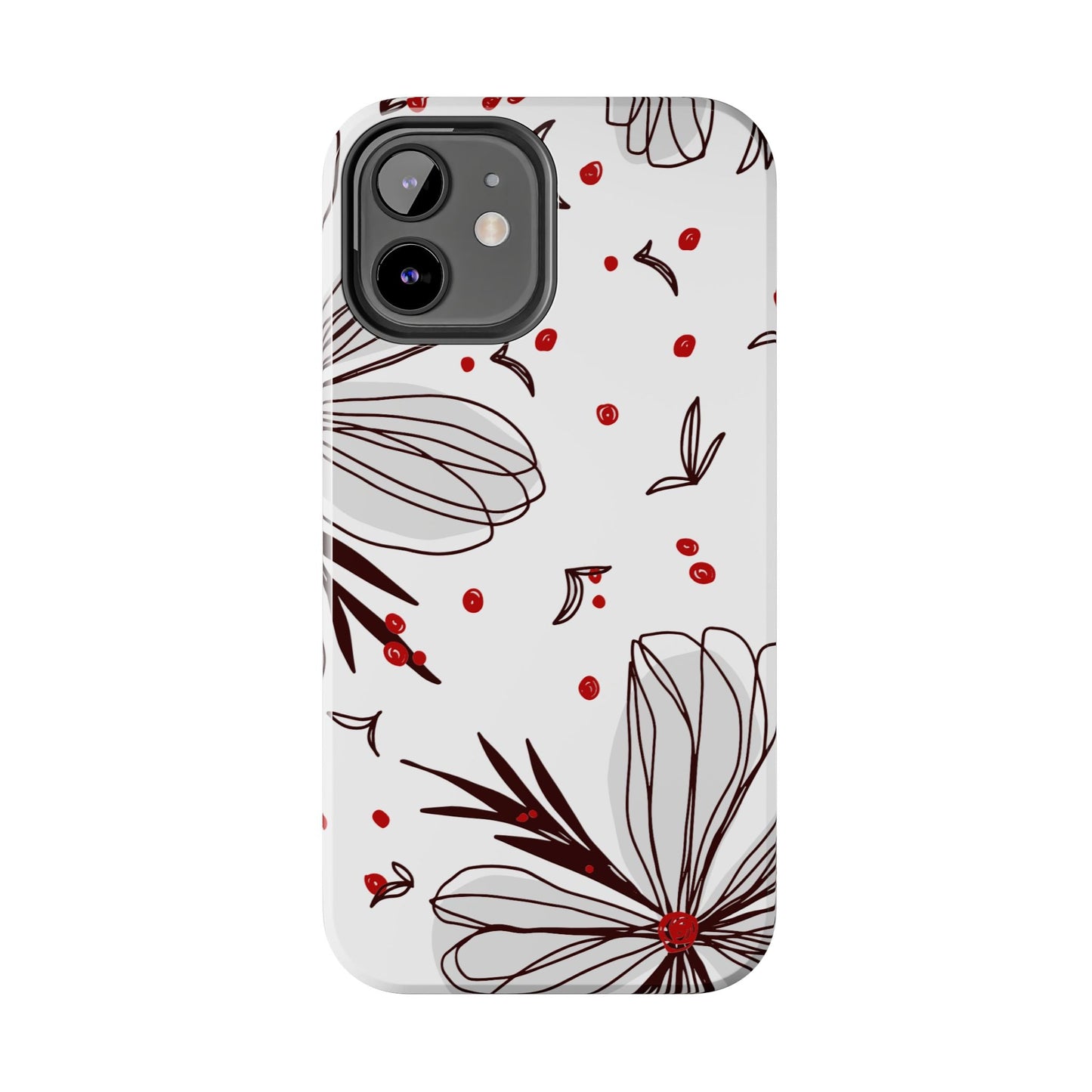 Minimalist Line Art Floral Tough iPhone Case – Bold Red and Black Design, Shockproof Protection - BOGO Cases