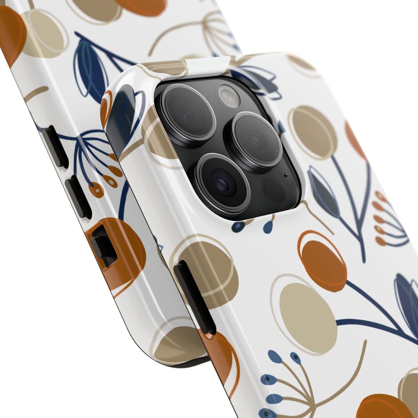 Modern Botanical Berries Tough iPhone Case – Earthy Tones & Navy Accents, Shock - Resistant - BOGO Cases