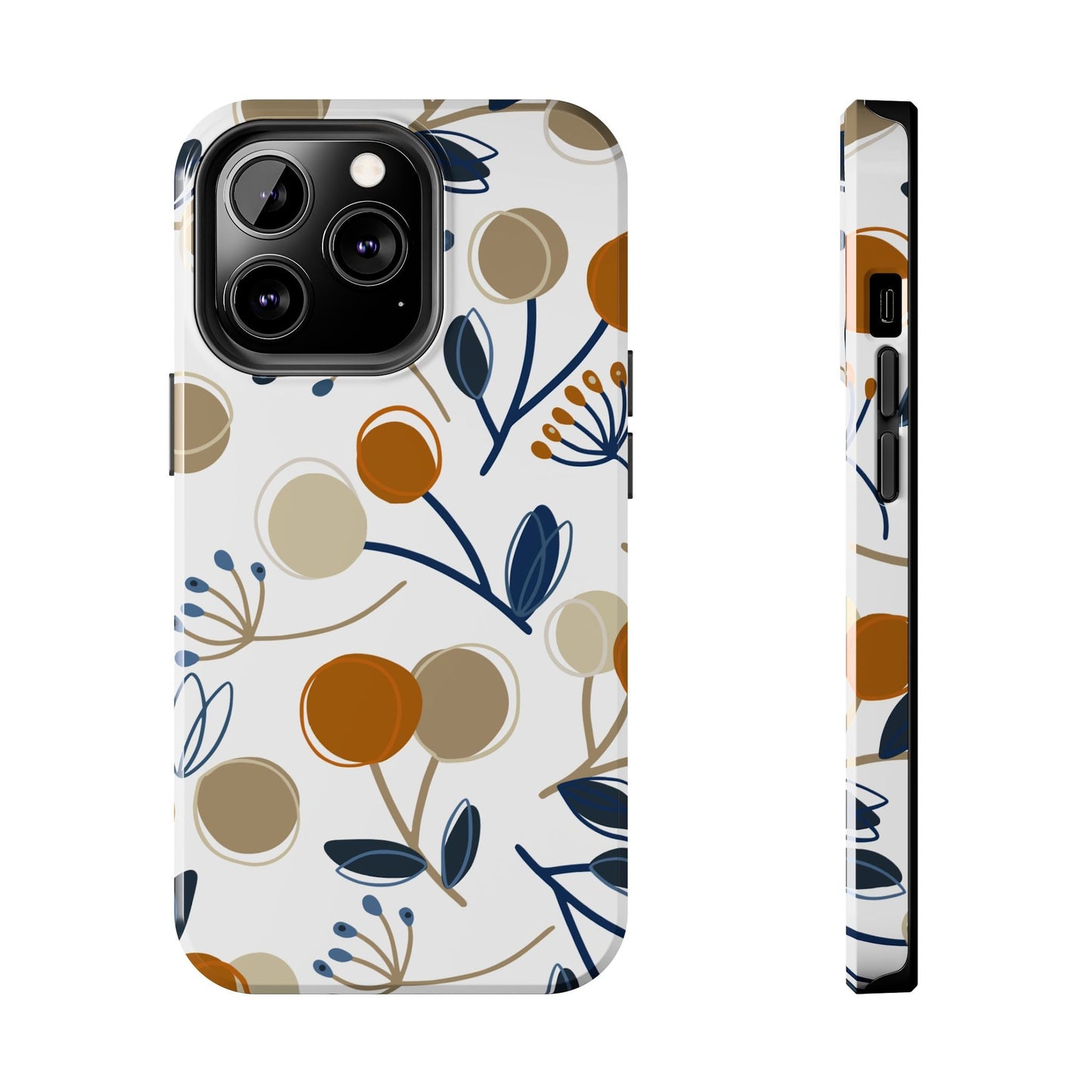 Modern Botanical Berries Tough iPhone Case – Earthy Tones & Navy Accents, Shock - Resistant - BOGO Cases
