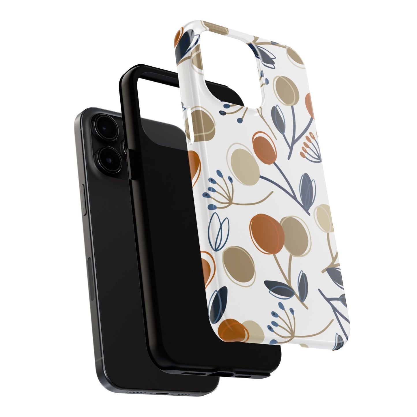 Modern Botanical Berries Tough iPhone Case – Earthy Tones & Navy Accents, Shock - Resistant - BOGO Cases
