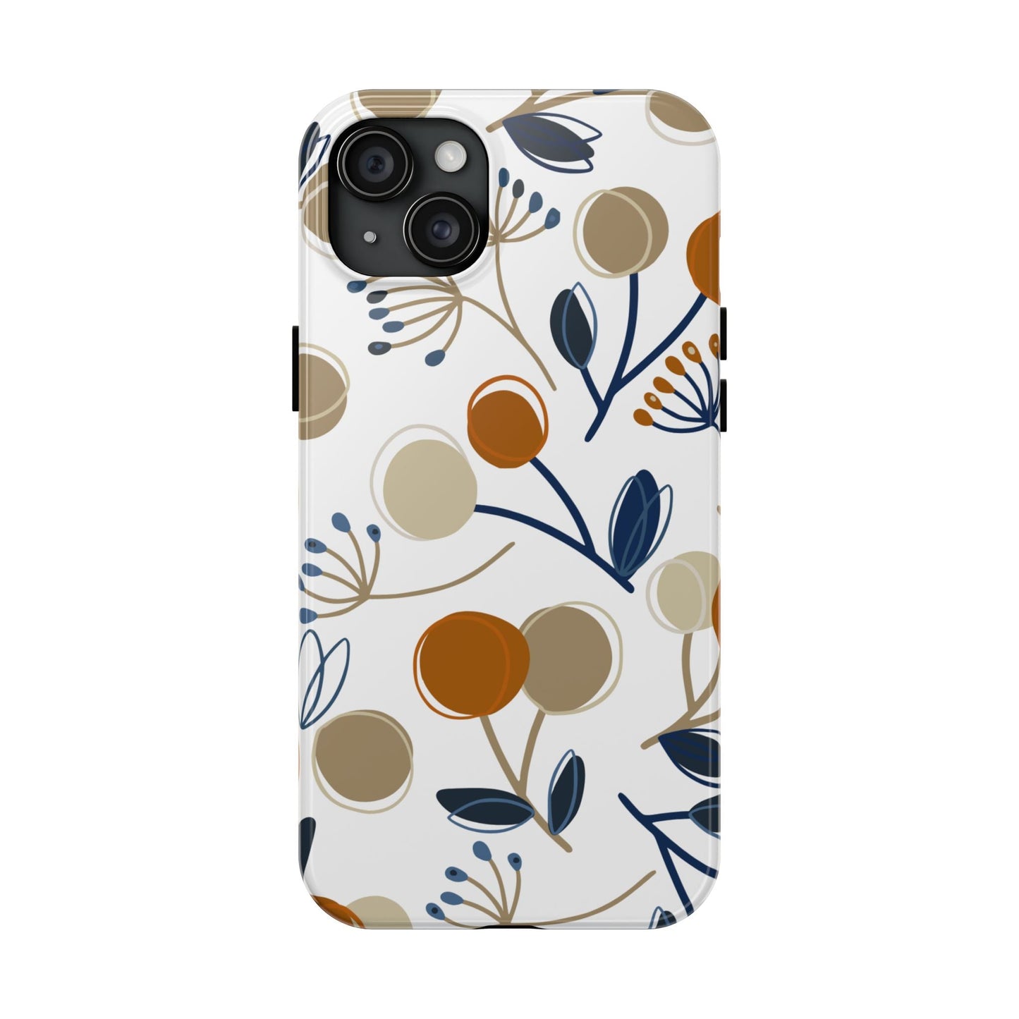 Modern Botanical Berries Tough iPhone Case – Earthy Tones & Navy Accents, Shock - Resistant - BOGO Cases