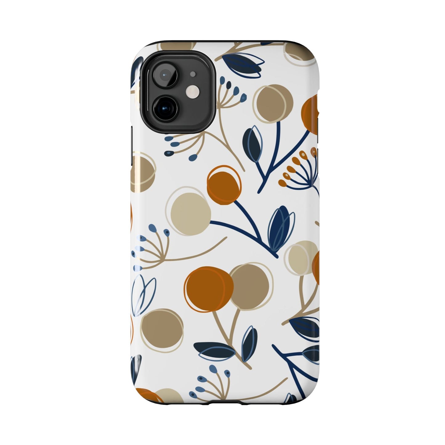 Modern Botanical Berries Tough iPhone Case – Earthy Tones & Navy Accents, Shock - Resistant - BOGO Cases