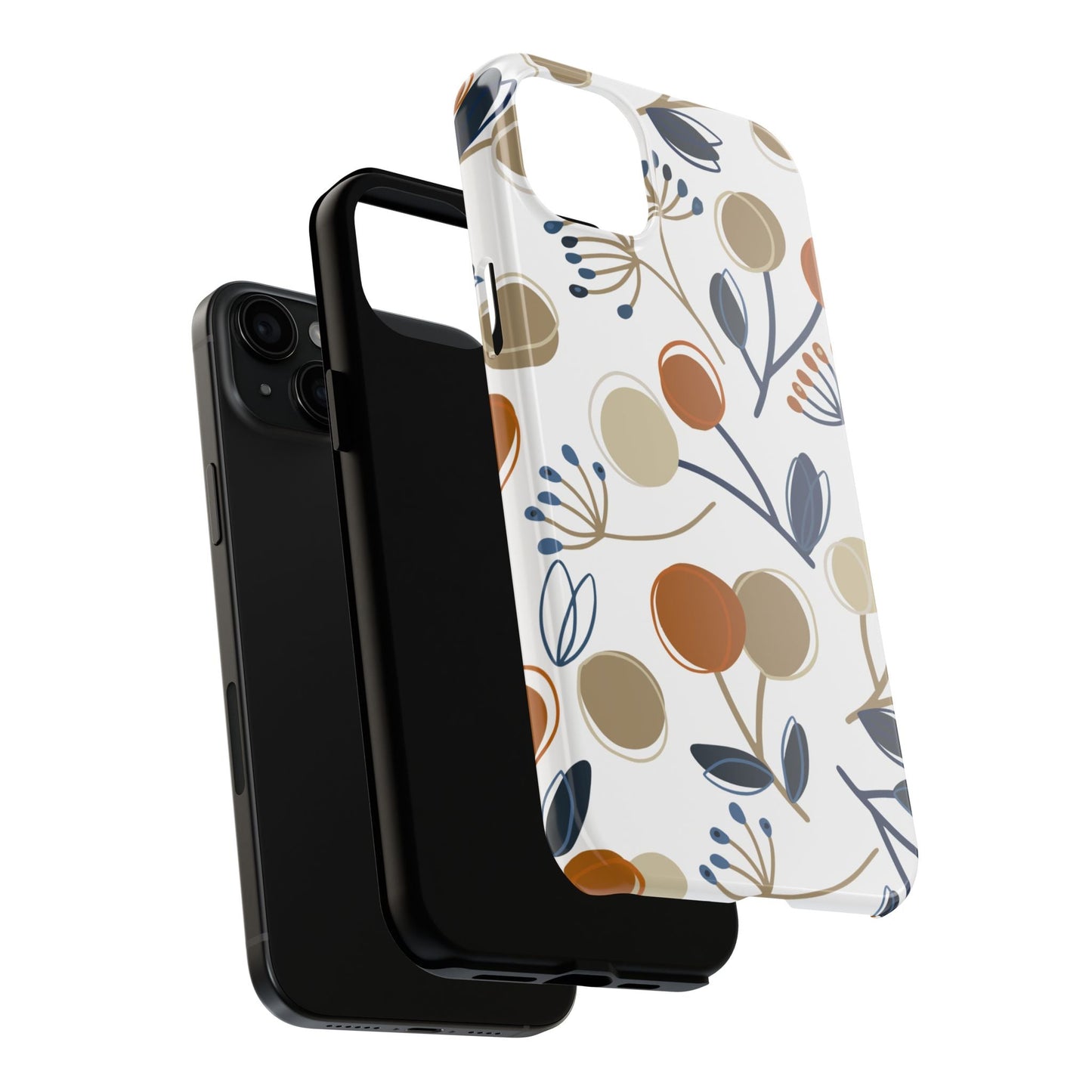 Modern Botanical Berries Tough iPhone Case – Earthy Tones & Navy Accents, Shock - Resistant - BOGO Cases