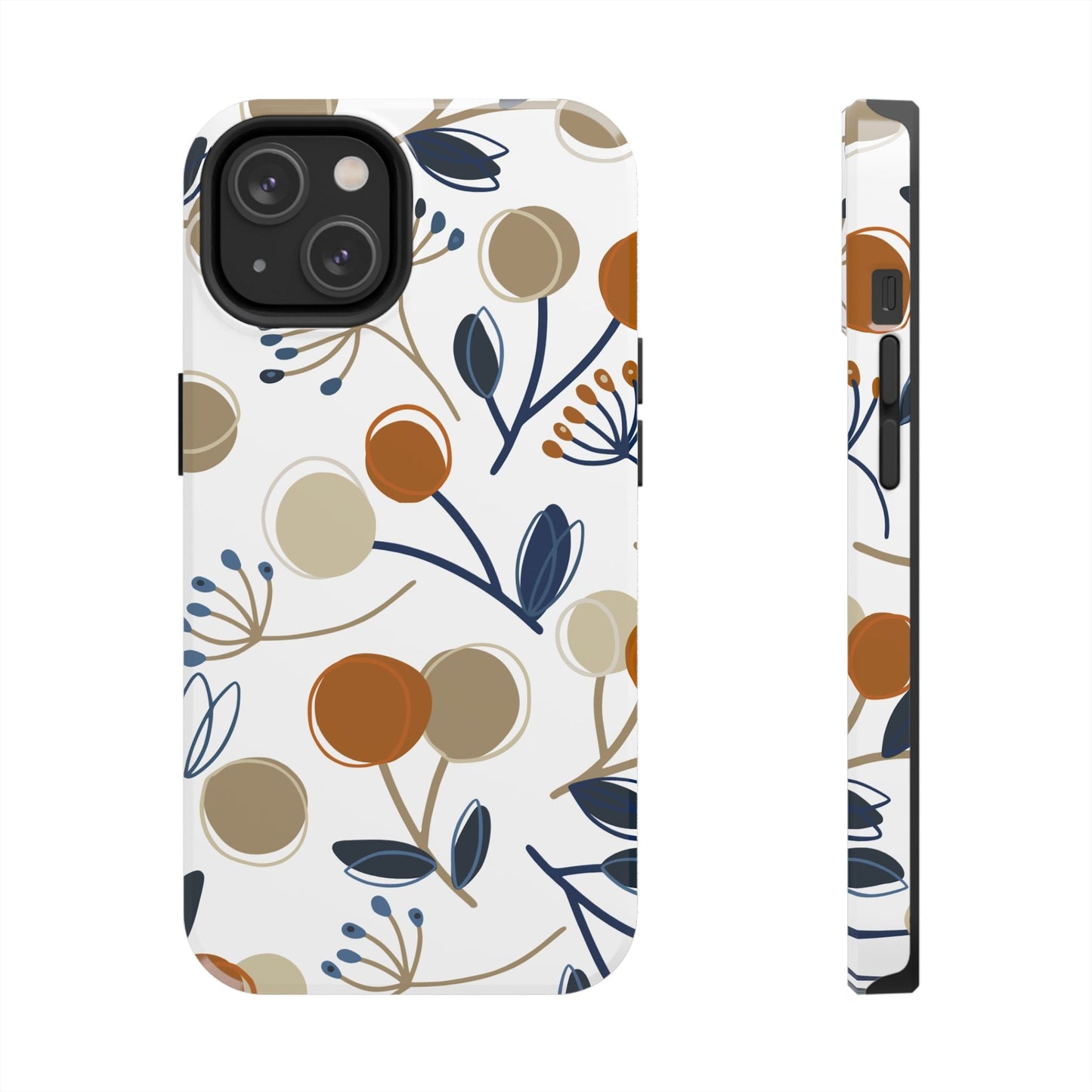 Modern Botanical Berries Tough iPhone Case – Earthy Tones & Navy Accents, Shock - Resistant - BOGO Cases