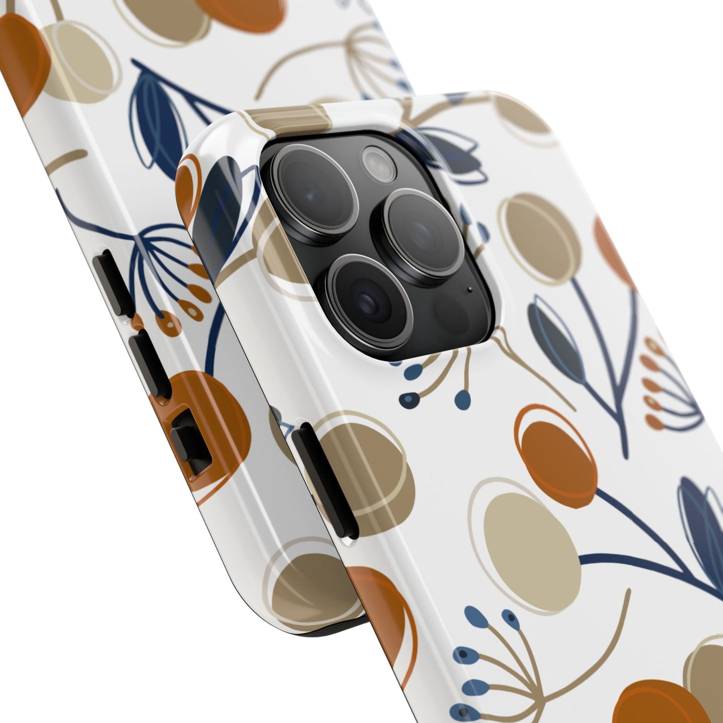 Modern Botanical Berries Tough iPhone Case – Earthy Tones & Navy Accents, Shock - Resistant - BOGO Cases