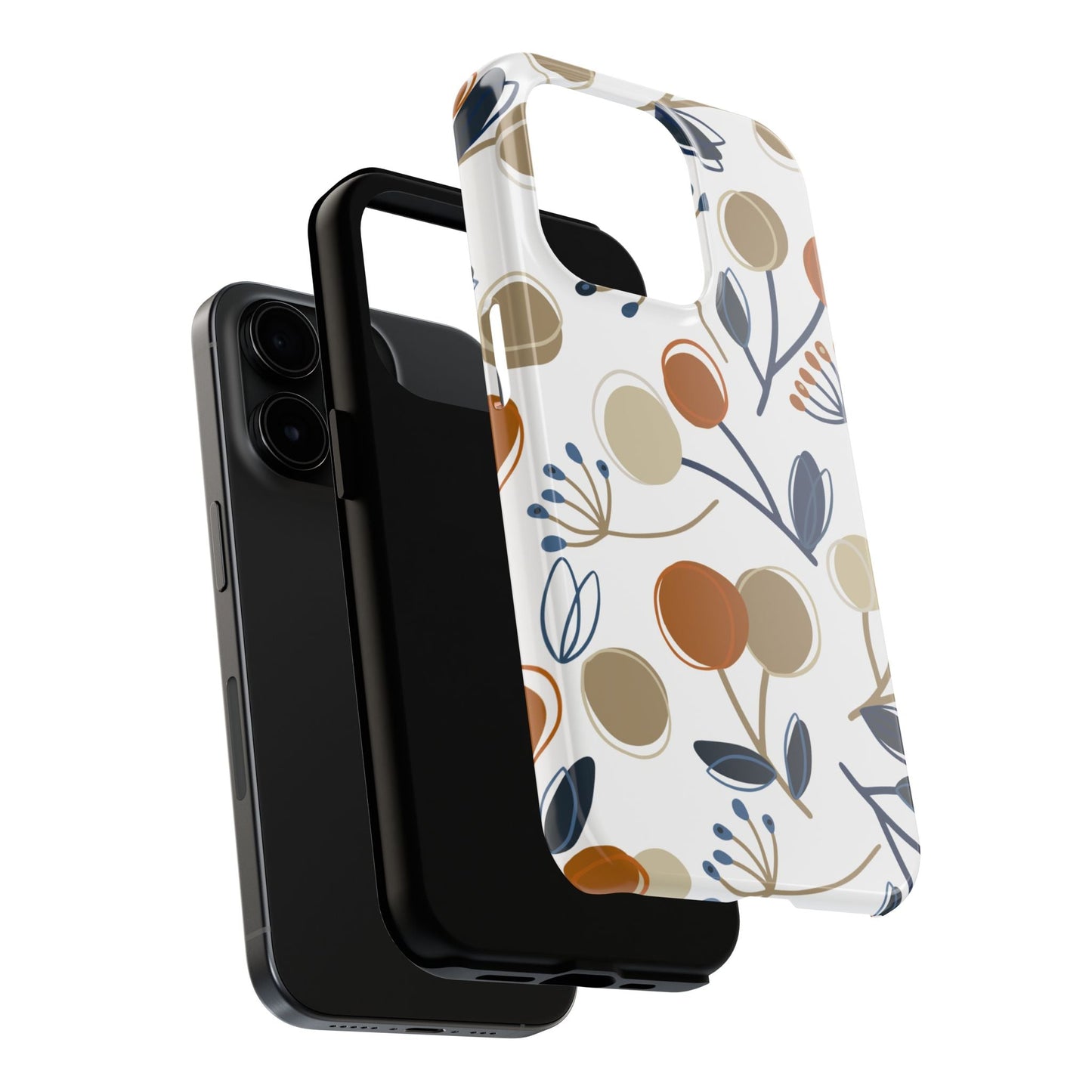 Modern Botanical Berries Tough iPhone Case – Earthy Tones & Navy Accents, Shock - Resistant - BOGO Cases